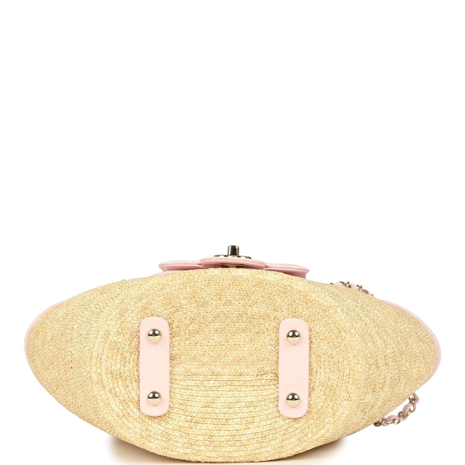 Chanel Small Shopping Tote Bag Beige Raffia and Light Pink Lambskin — фото 7