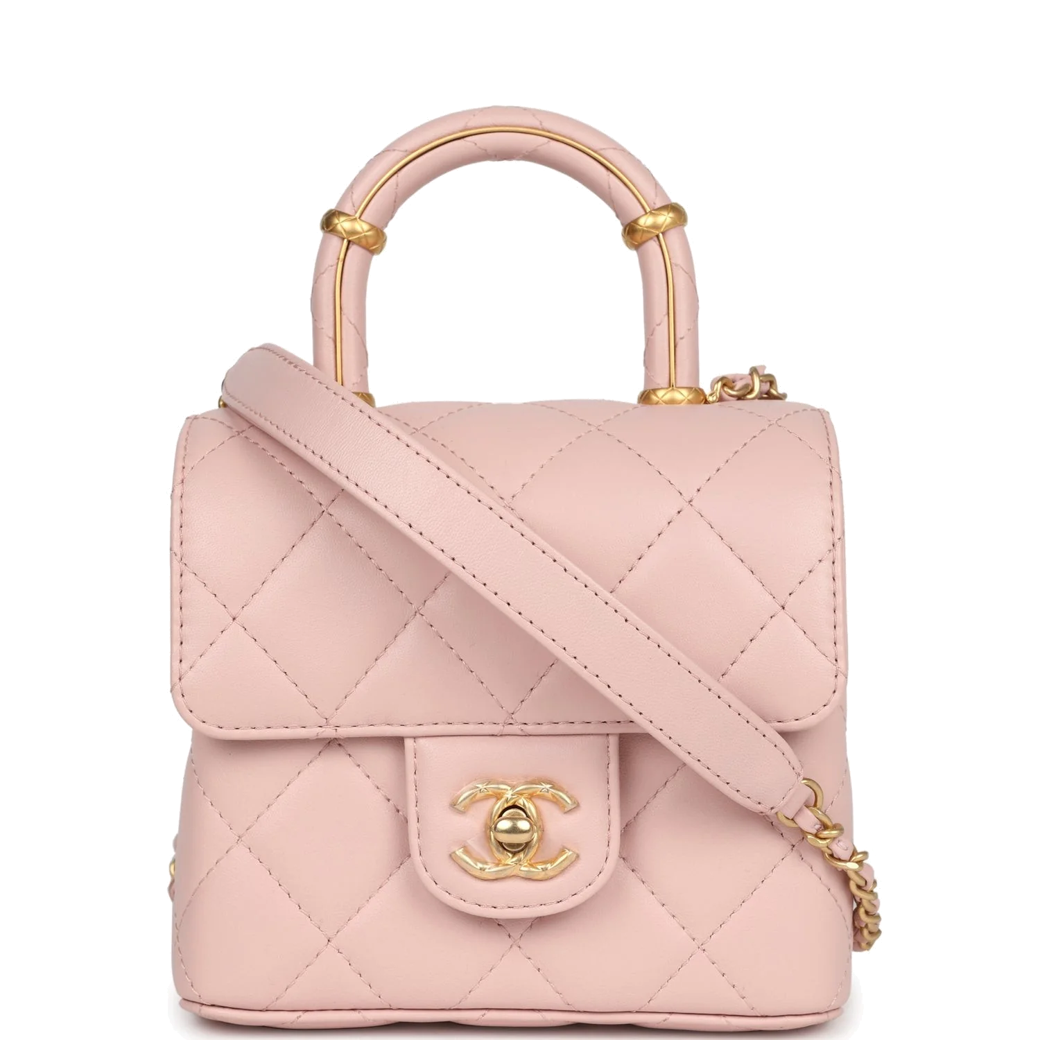 Chanel Mini Square Top Handle Flap Light Pink Lambskin — фото 1