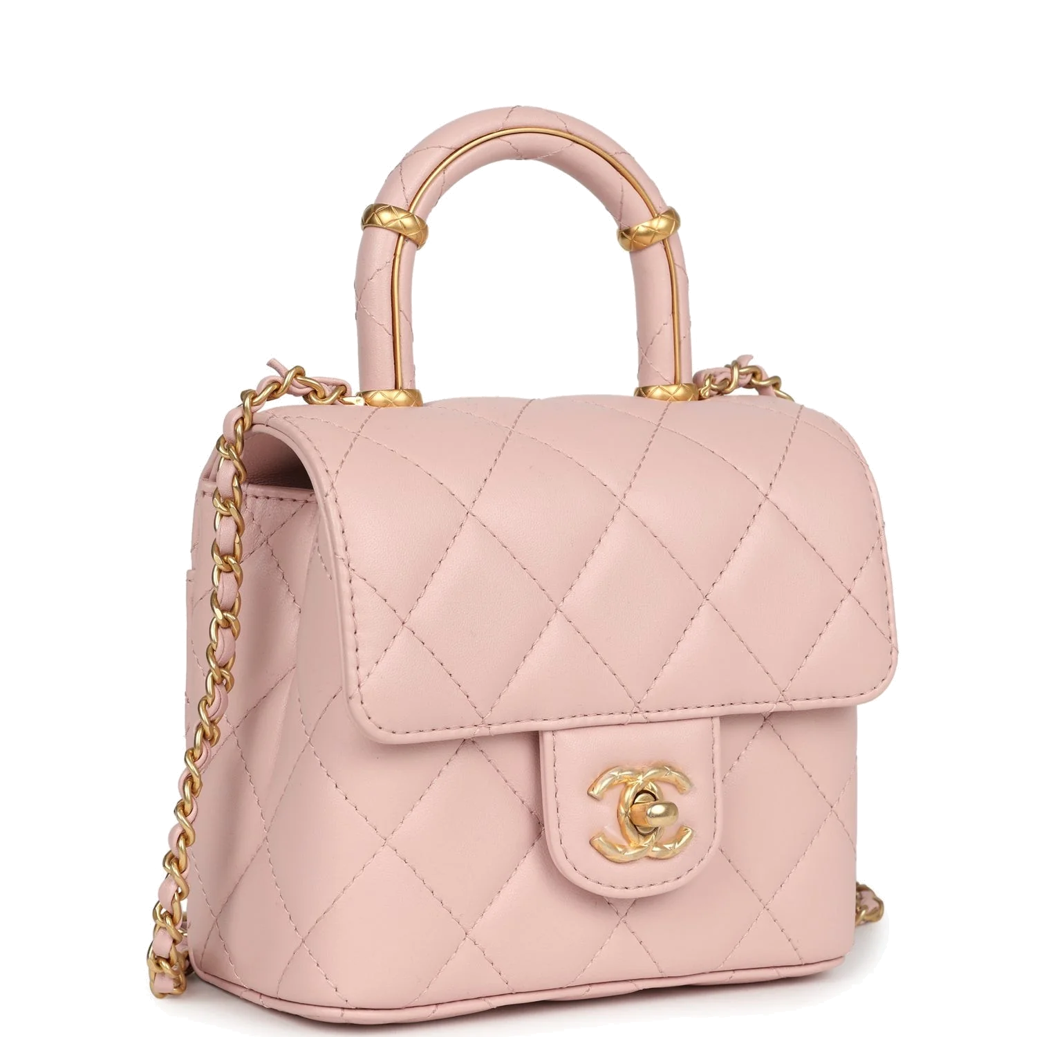 Chanel Mini Square Top Handle Flap Light Pink Lambskin — фото 3