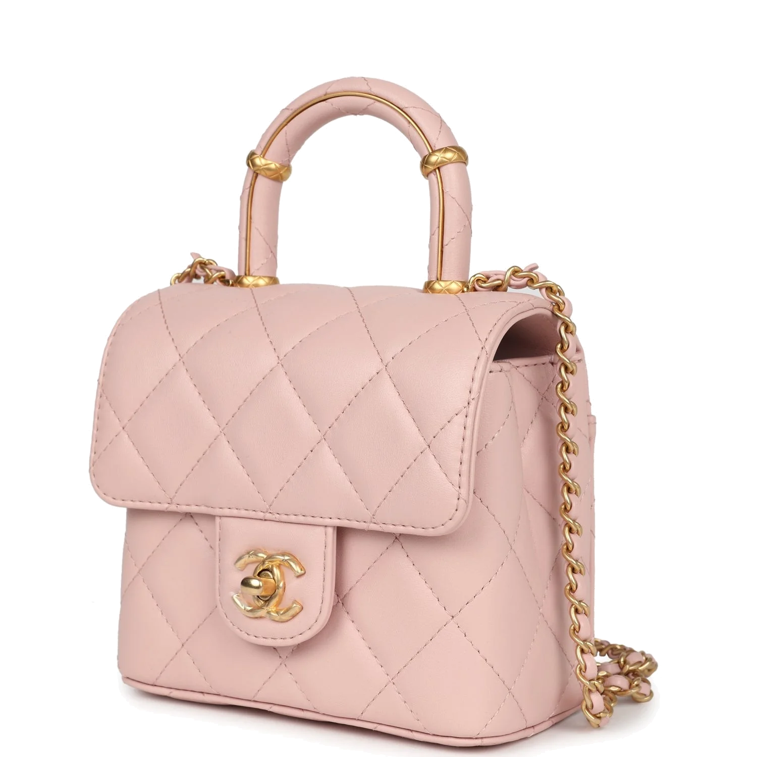 Chanel Mini Square Top Handle Flap Light Pink Lambskin — фото 6