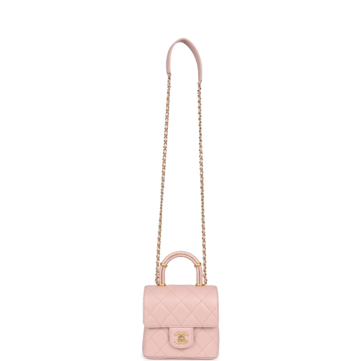 Chanel Mini Square Top Handle Flap Light Pink Lambskin — фото 8