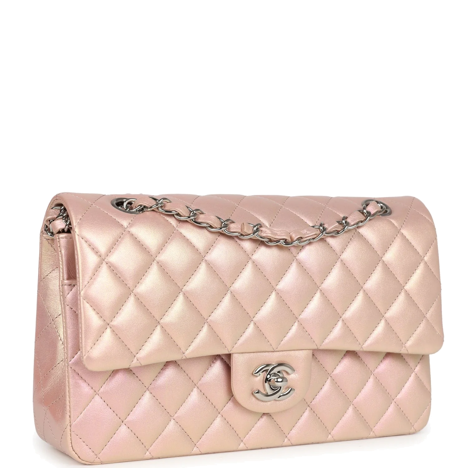 Chanel Medium Classic Double Flap Bag Pink Iridescent Lambskin — фото 3
