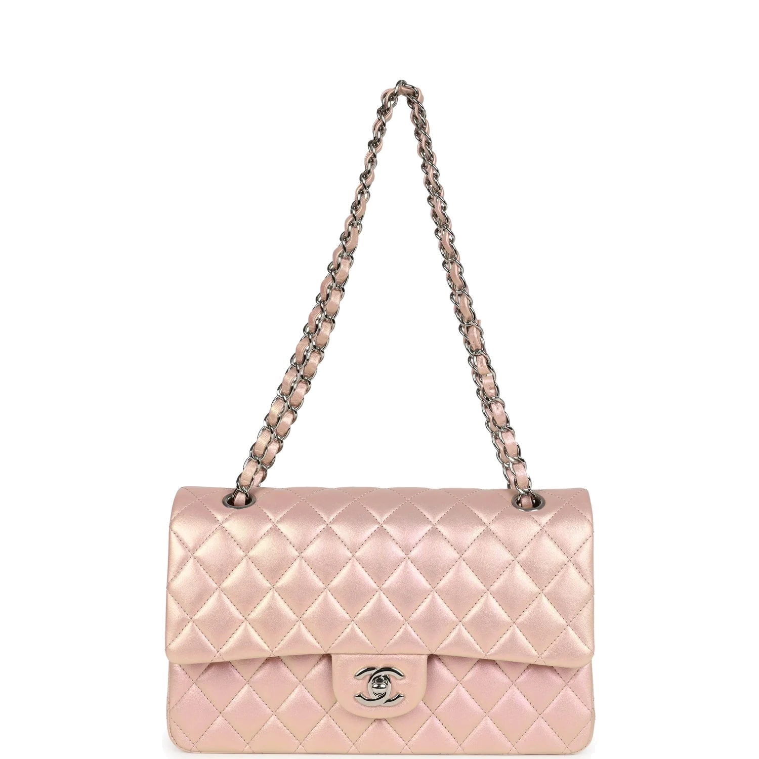 Chanel Medium Classic Double Flap Bag Pink Iridescent Lambskin — фото 8