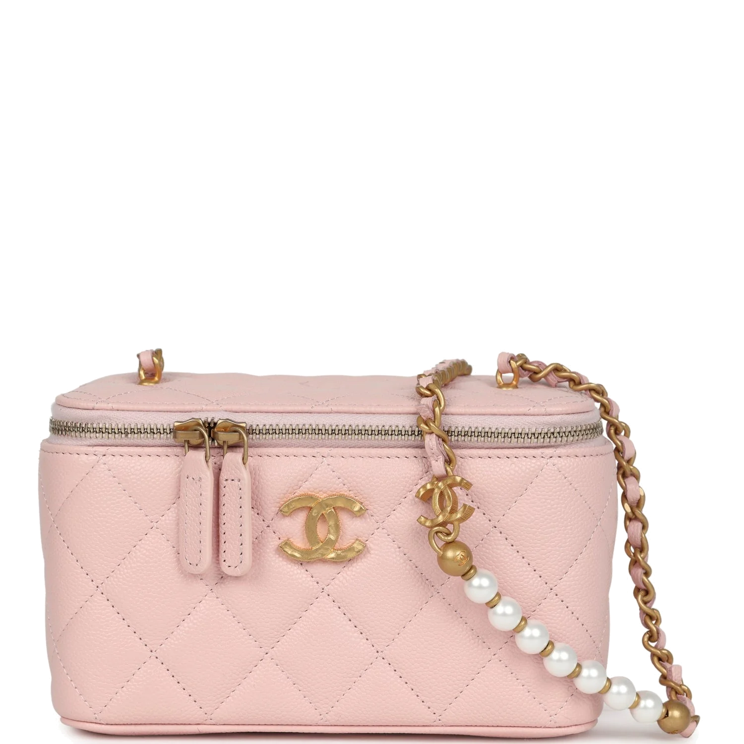Chanel Small CC Vanity Case Light Pink Caviar Faux Pearls — фото 2