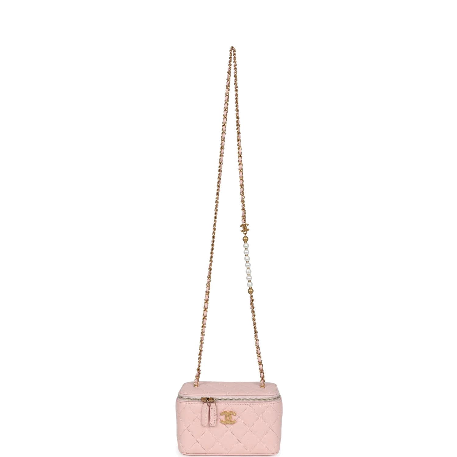 Chanel Small CC Vanity Case Light Pink Caviar Faux Pearls — фото 8