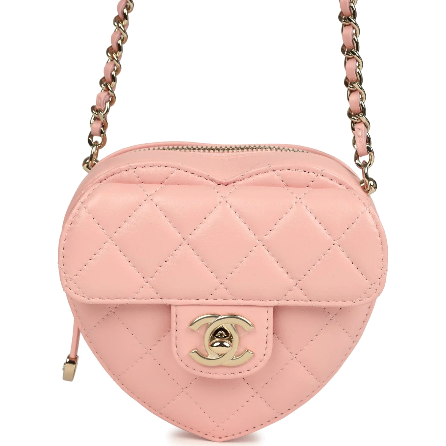 Chanel CC In Love Small Heart Bag with Chain Light Pink Lambskin