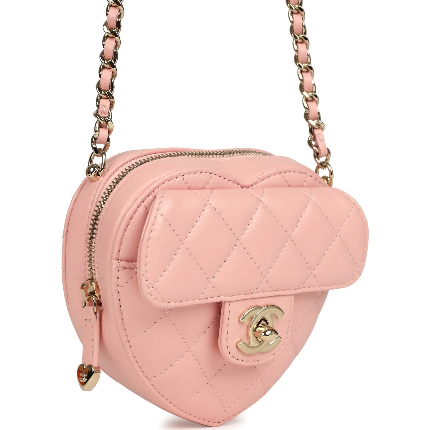Chanel CC In Love Small Heart Bag with Chain Light Pink Lambskin — фото 3