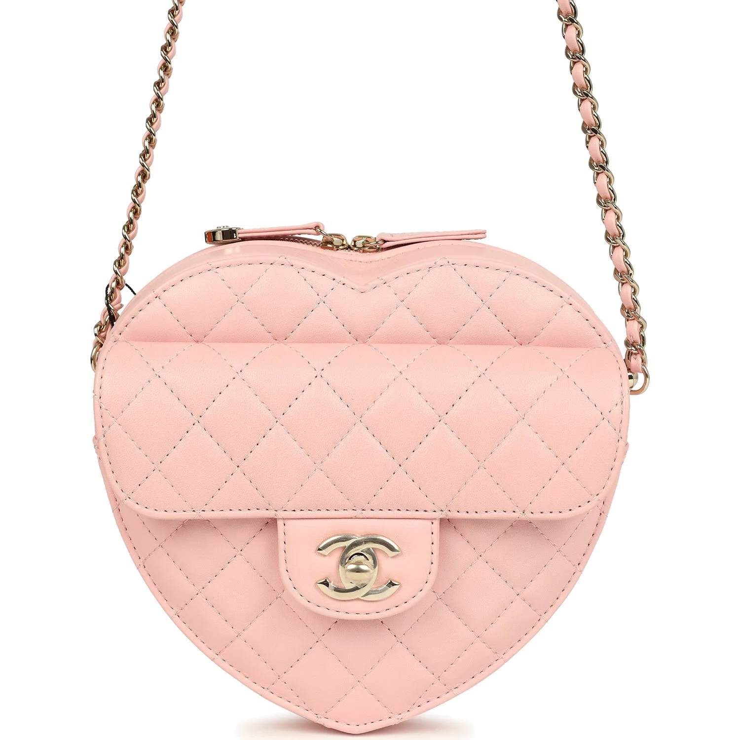 Chanel CC In Love Large Heart Bag with Chain Light Pink Lambskin