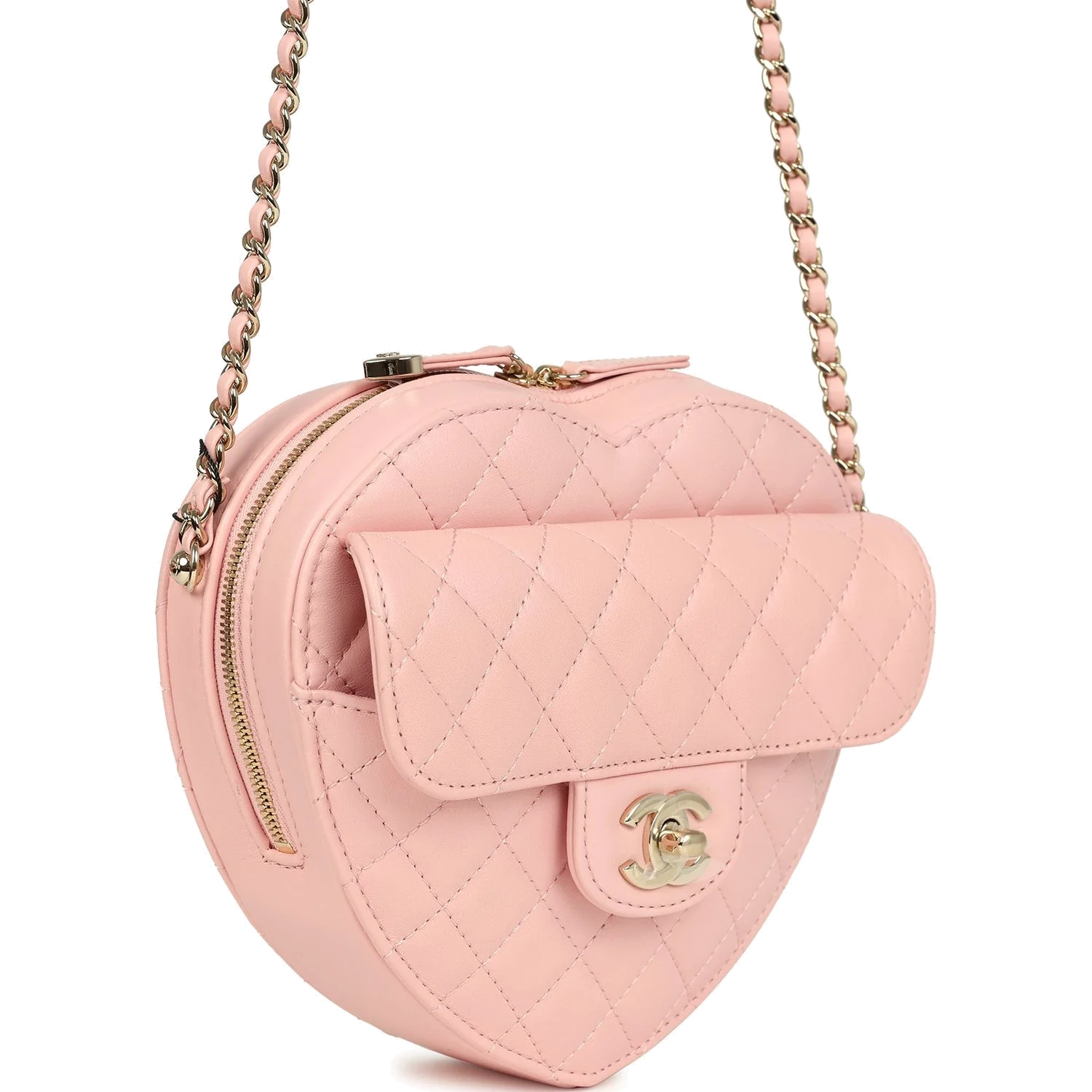 Chanel CC In Love Large Heart Bag with Chain Light Pink Lambskin — фото 3