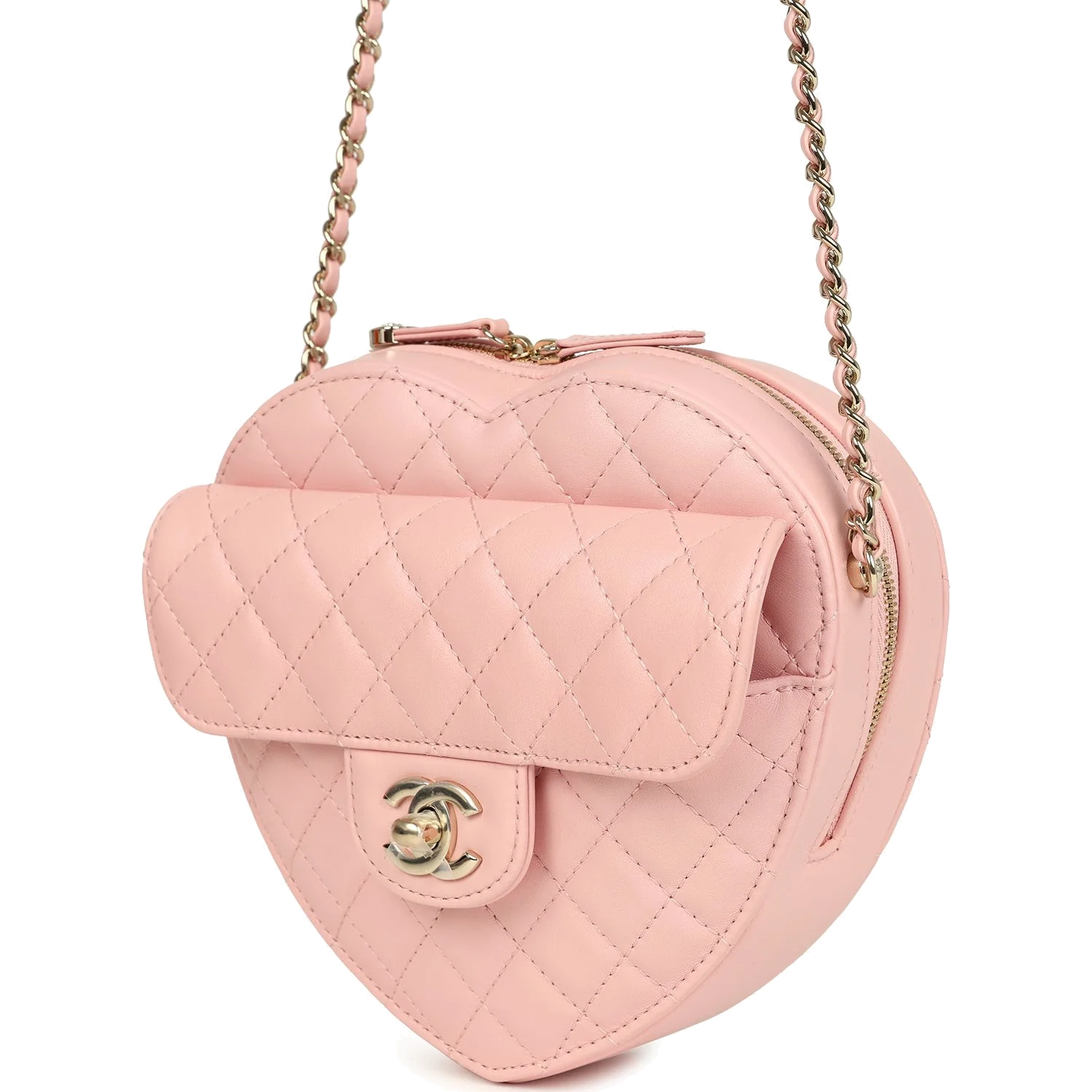 Chanel CC In Love Large Heart Bag with Chain Light Pink Lambskin — фото 6