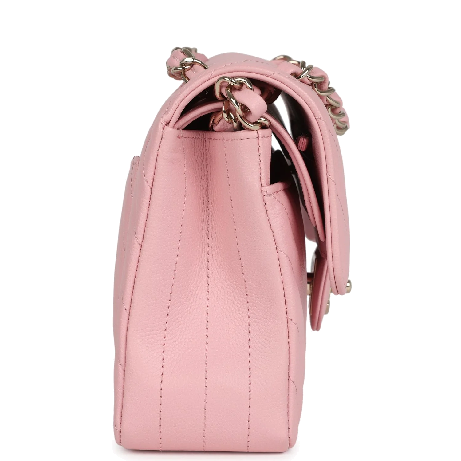 Chanel Small Classic Double Flap Bag Light Pink Chevron Caviar — фото 4