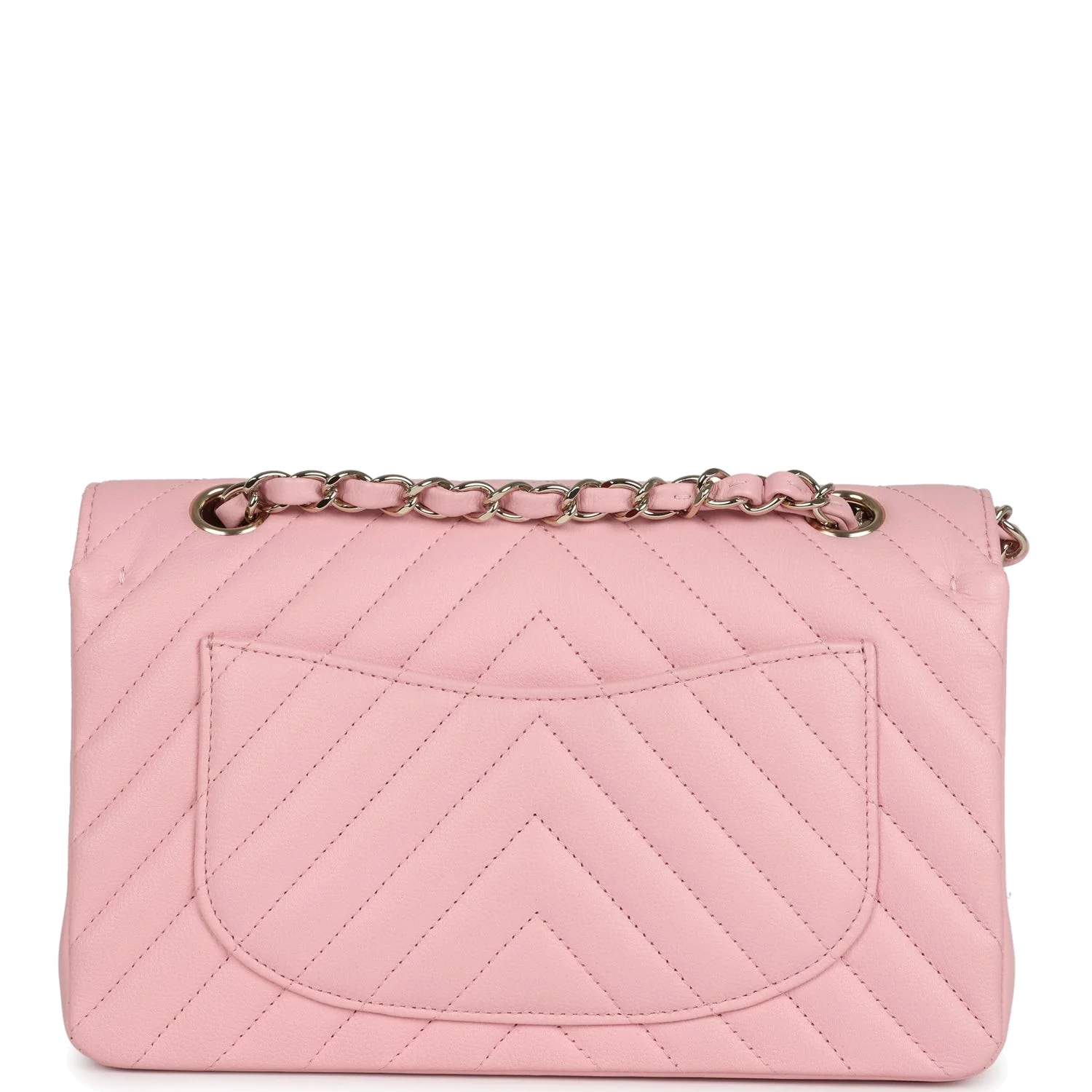 Chanel Small Classic Double Flap Bag Light Pink Chevron Caviar — фото 5