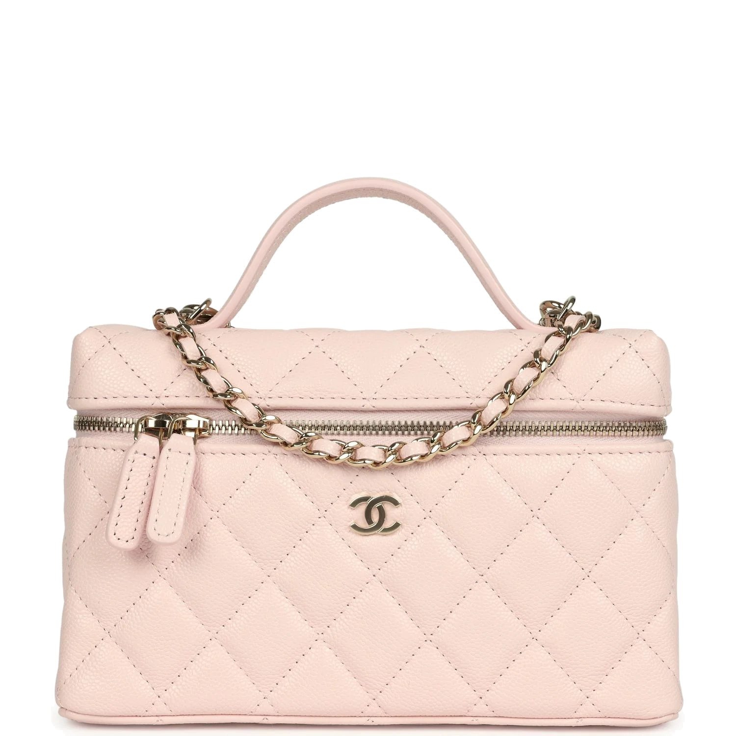 Chanel Top Handle Long Vanity Case with Chain Light Pink Shiny Caviar — фото 2
