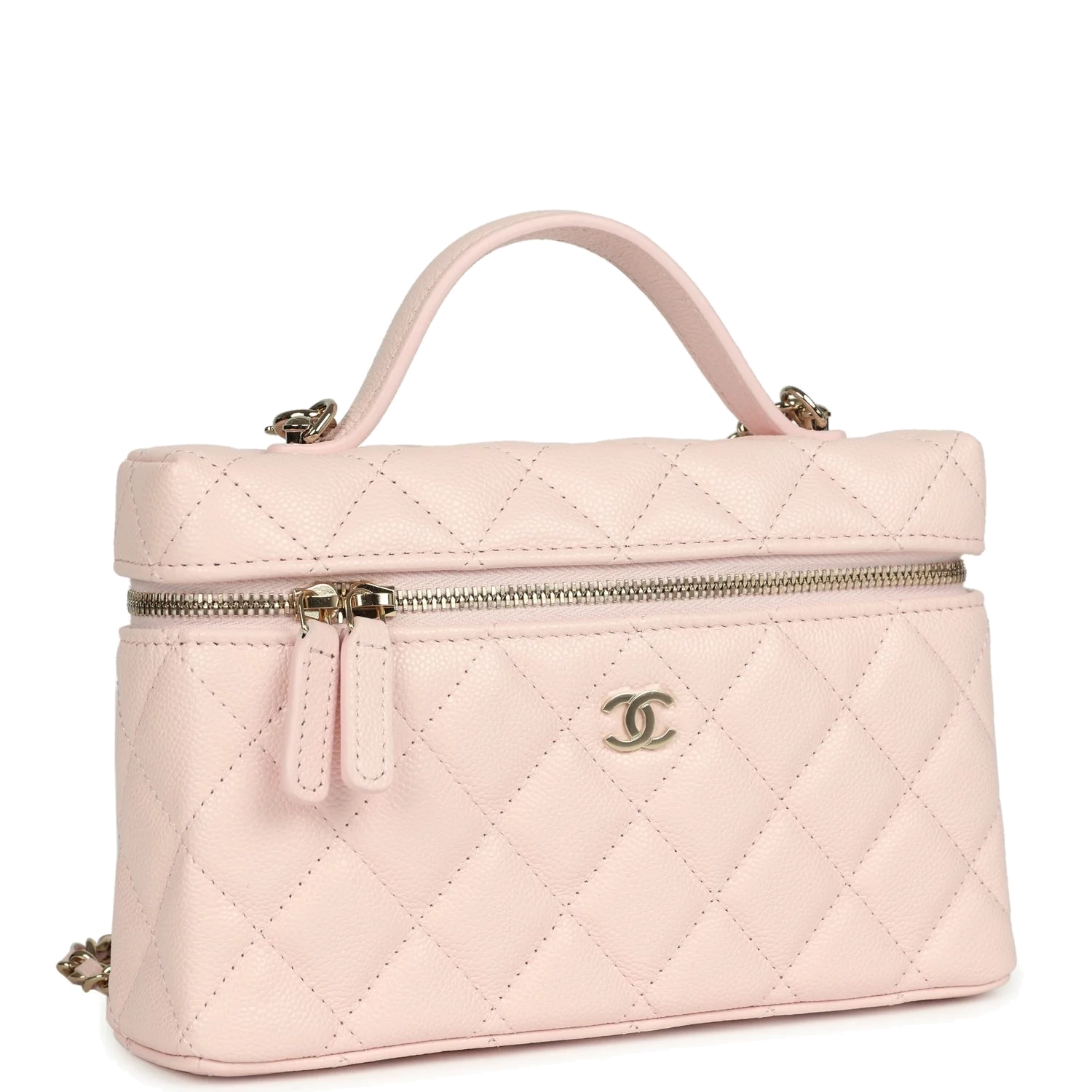 Chanel Top Handle Long Vanity Case with Chain Light Pink Shiny Caviar — фото 3