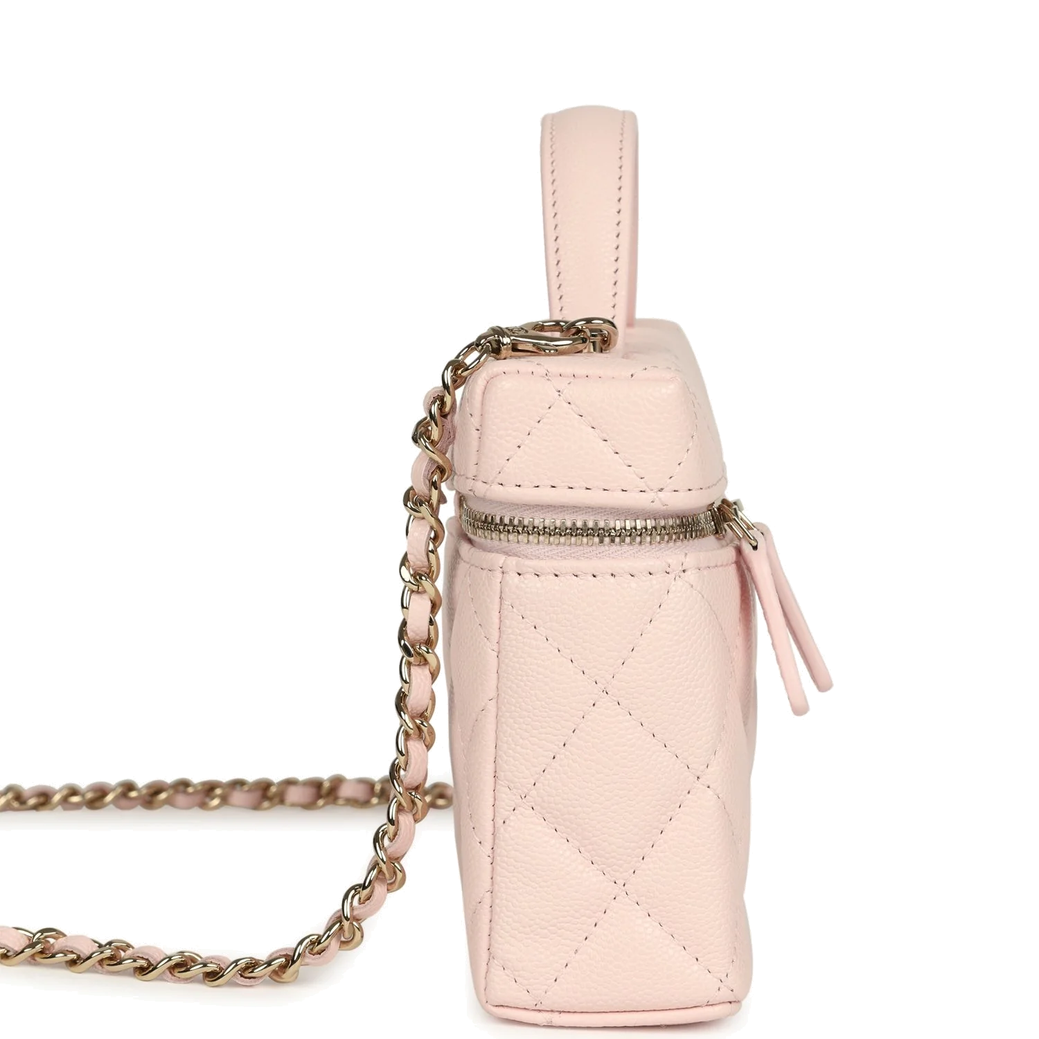 Chanel Top Handle Long Vanity Case with Chain Light Pink Shiny Caviar — фото 4