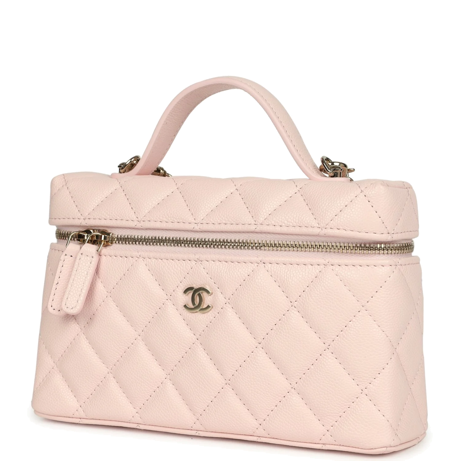 Chanel Top Handle Long Vanity Case with Chain Light Pink Shiny Caviar — фото 6
