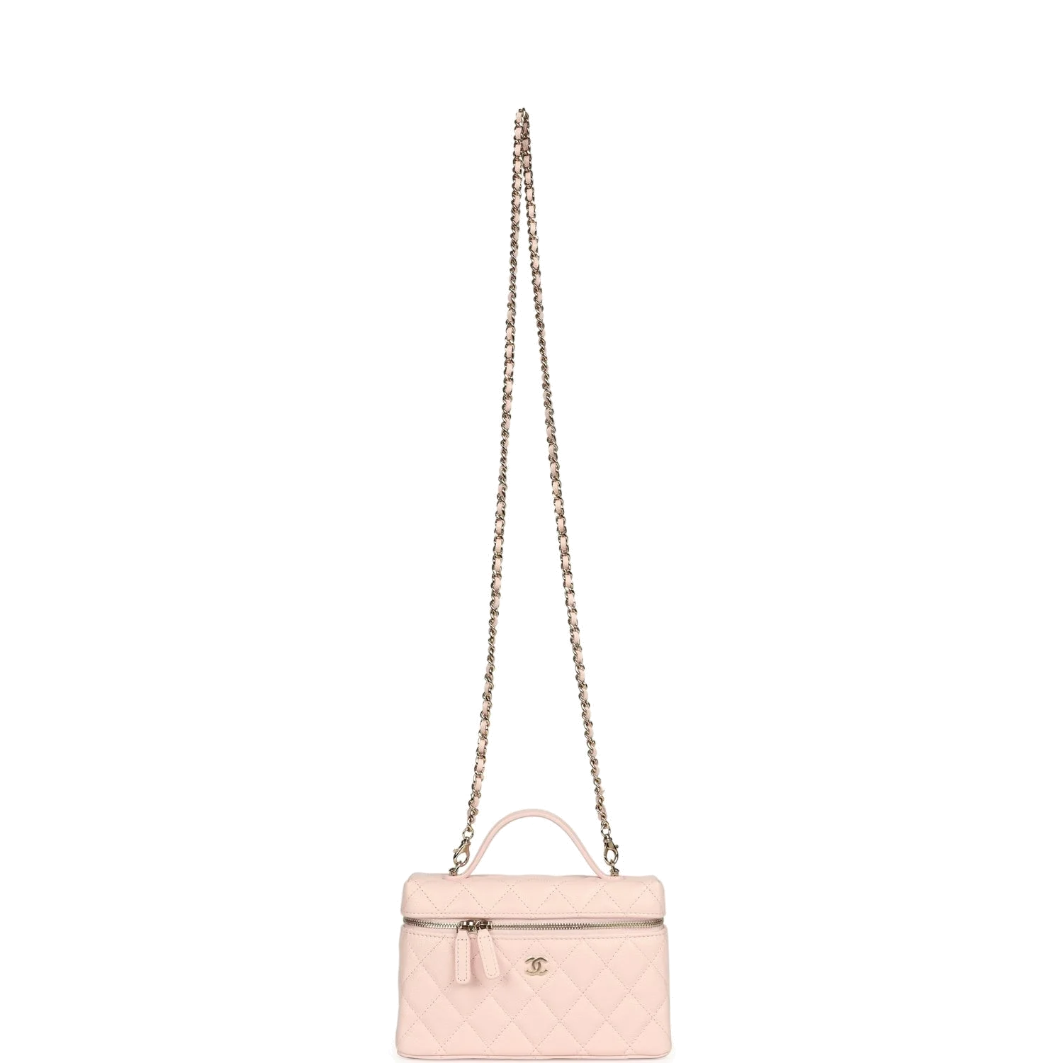 Chanel Top Handle Long Vanity Case with Chain Light Pink Shiny Caviar — фото 8
