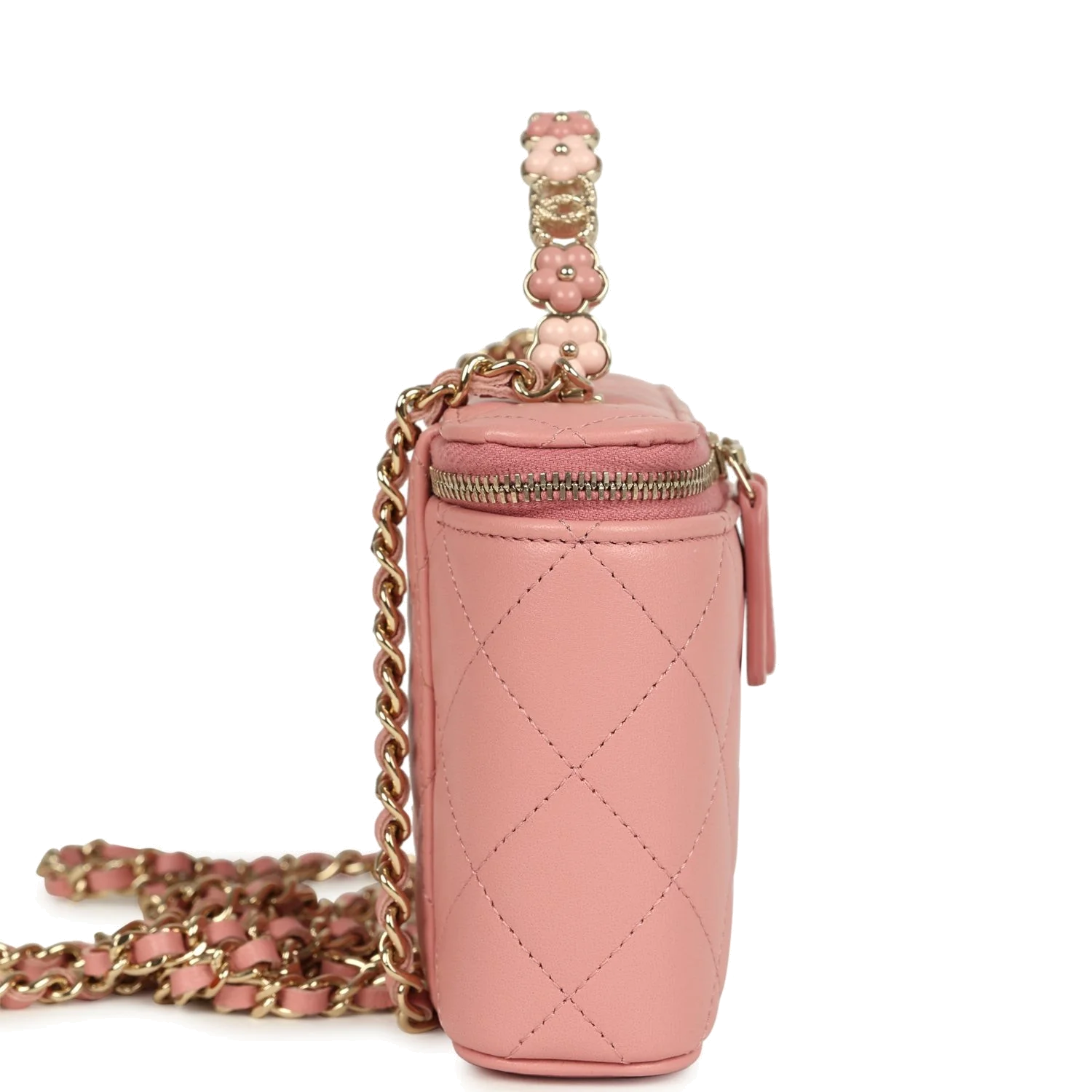 Chanel Flower Top Handle Long Vanity Case with Chain Pink Lambskin — фото 4