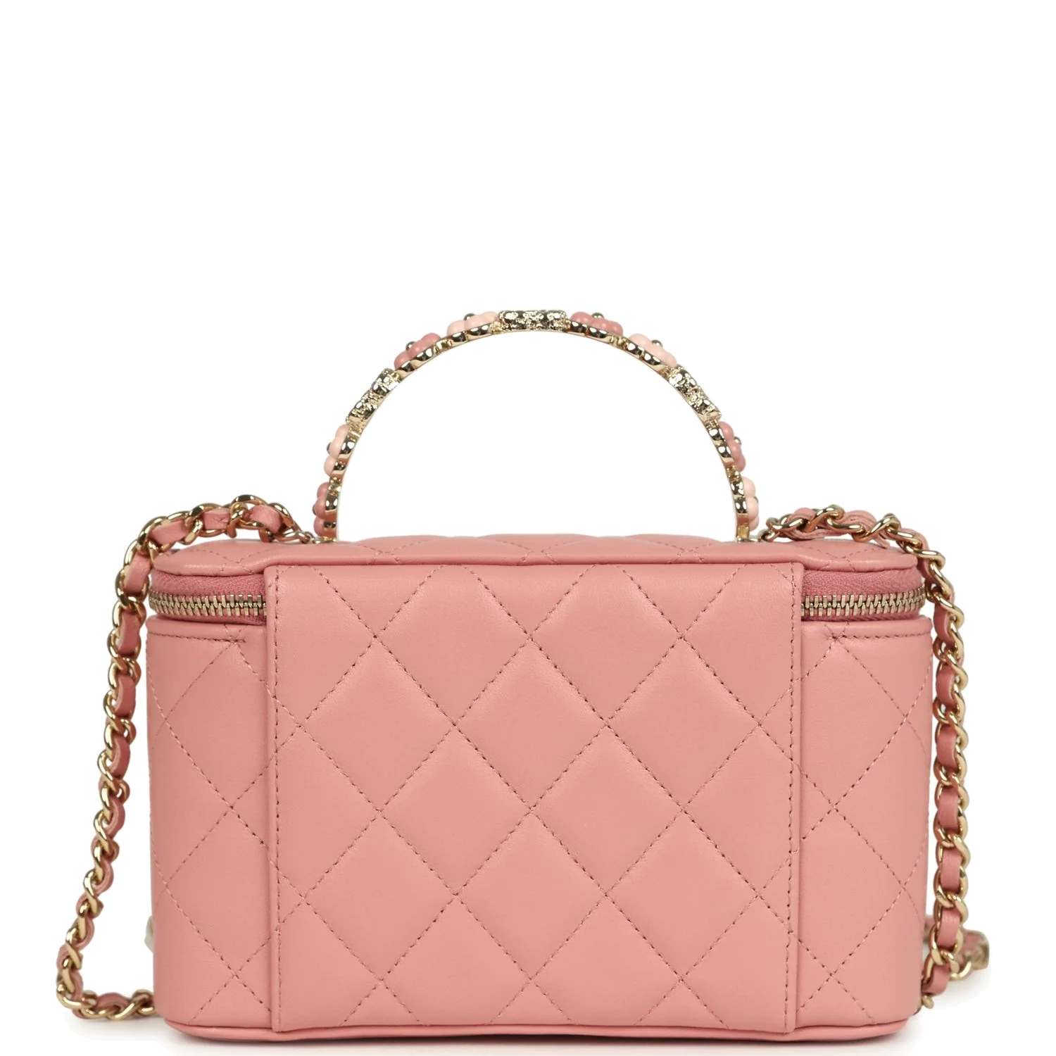 Chanel Flower Top Handle Long Vanity Case with Chain Pink Lambskin — фото 5