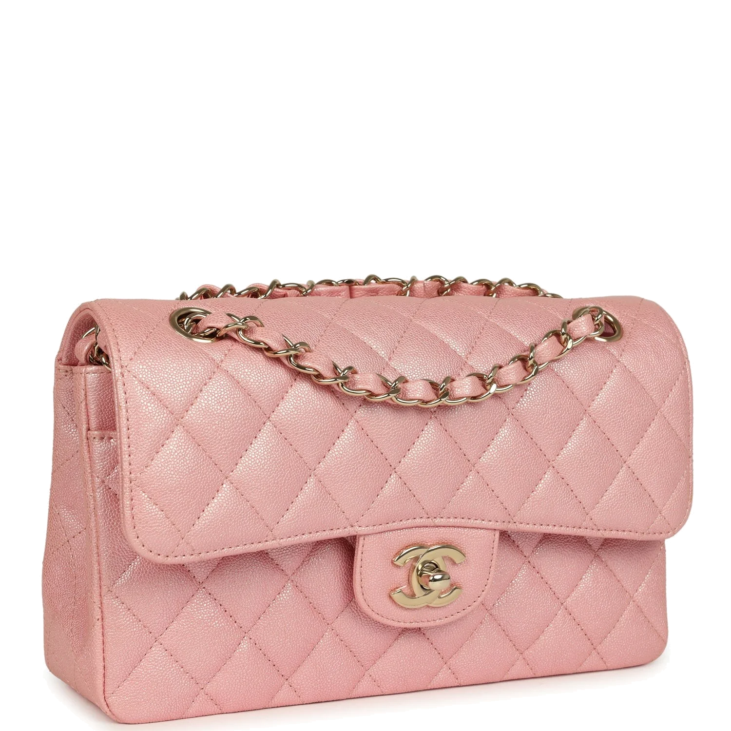 Chanel Small Classic Double Flap Bag Pink Iridescent Caviar — фото 3