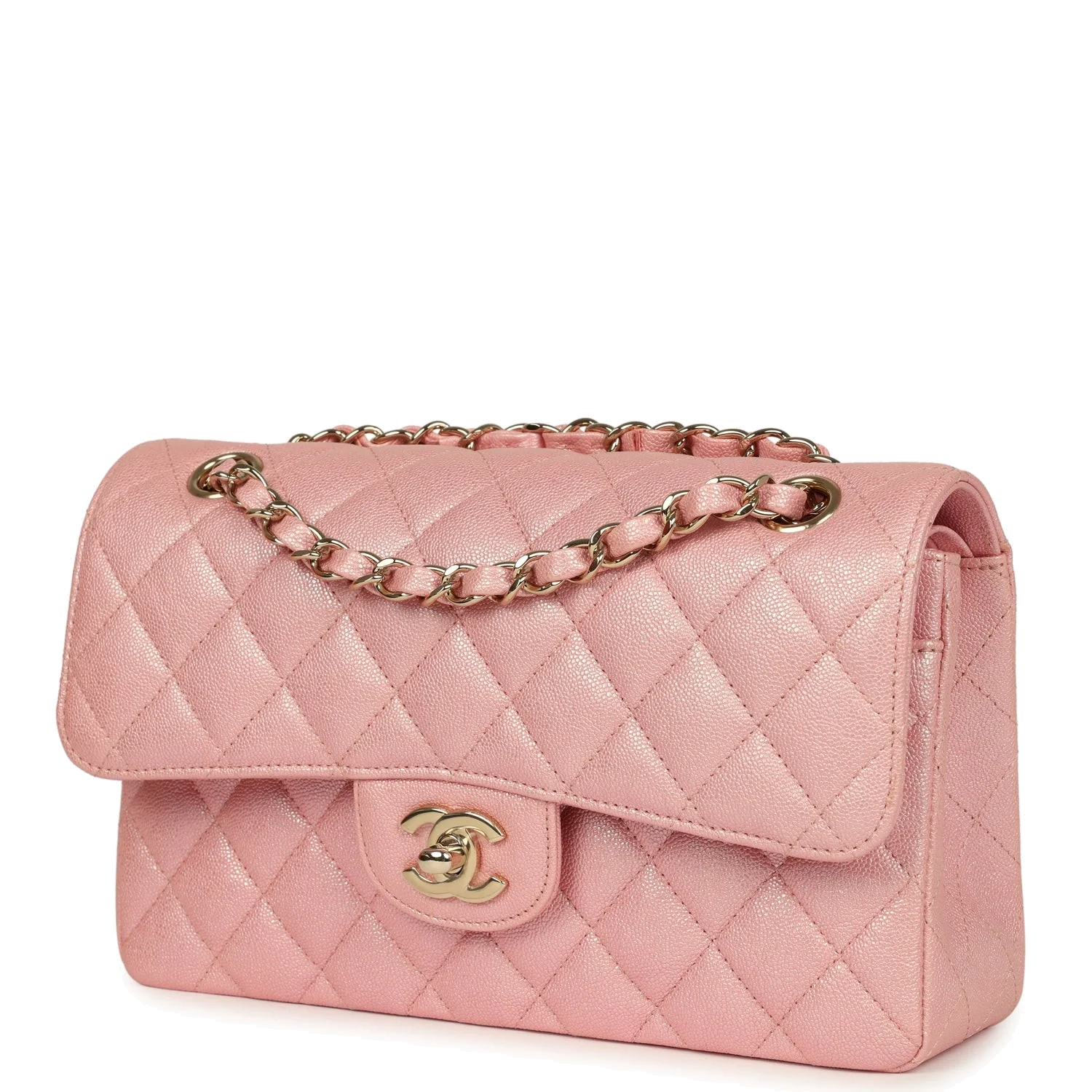 Chanel Small Classic Double Flap Bag Pink Iridescent Caviar — фото 6