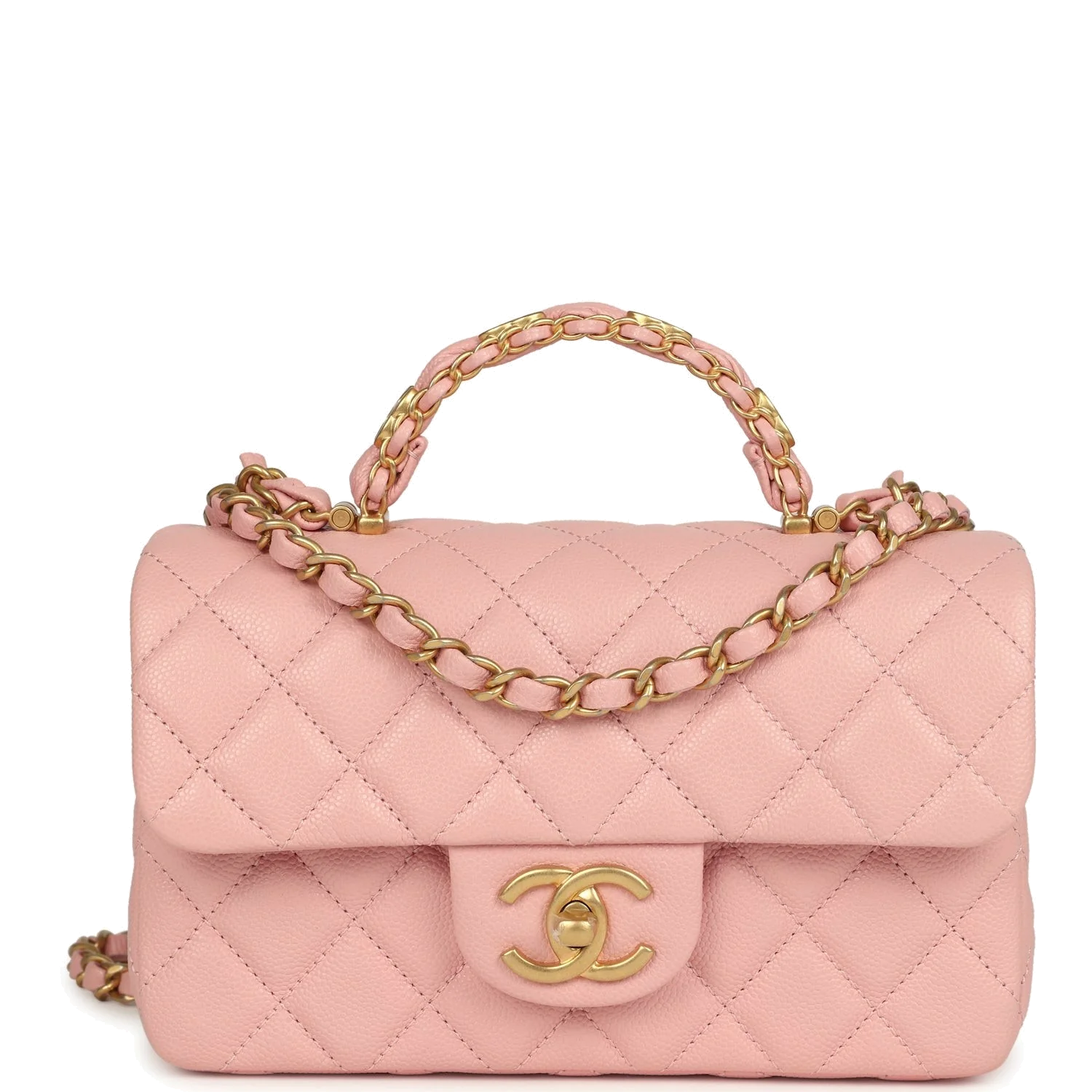 Chanel Mini Rectangular Flap Bag with CC Top Handle Pink Shiny Caviar — фото 2