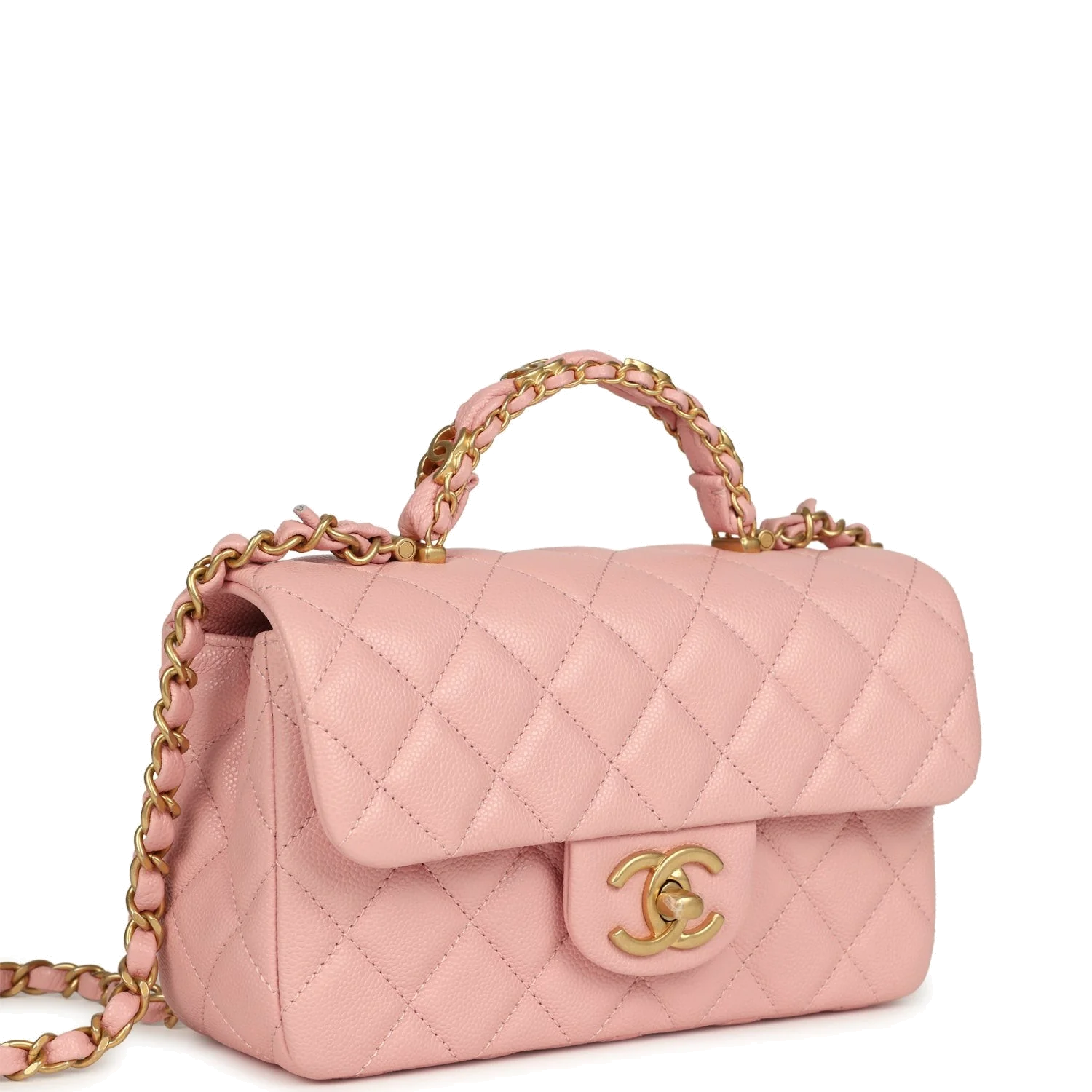 Chanel Mini Rectangular Flap Bag with CC Top Handle Pink Shiny Caviar — фото 3
