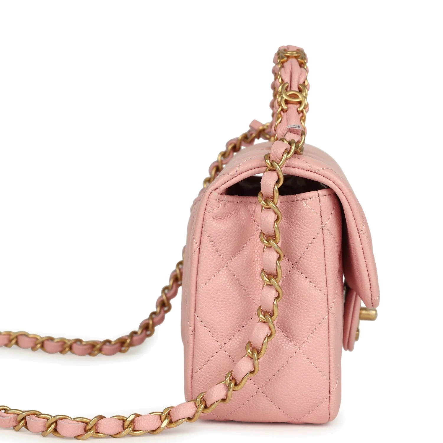 Chanel Mini Rectangular Flap Bag with CC Top Handle Pink Shiny Caviar — фото 4