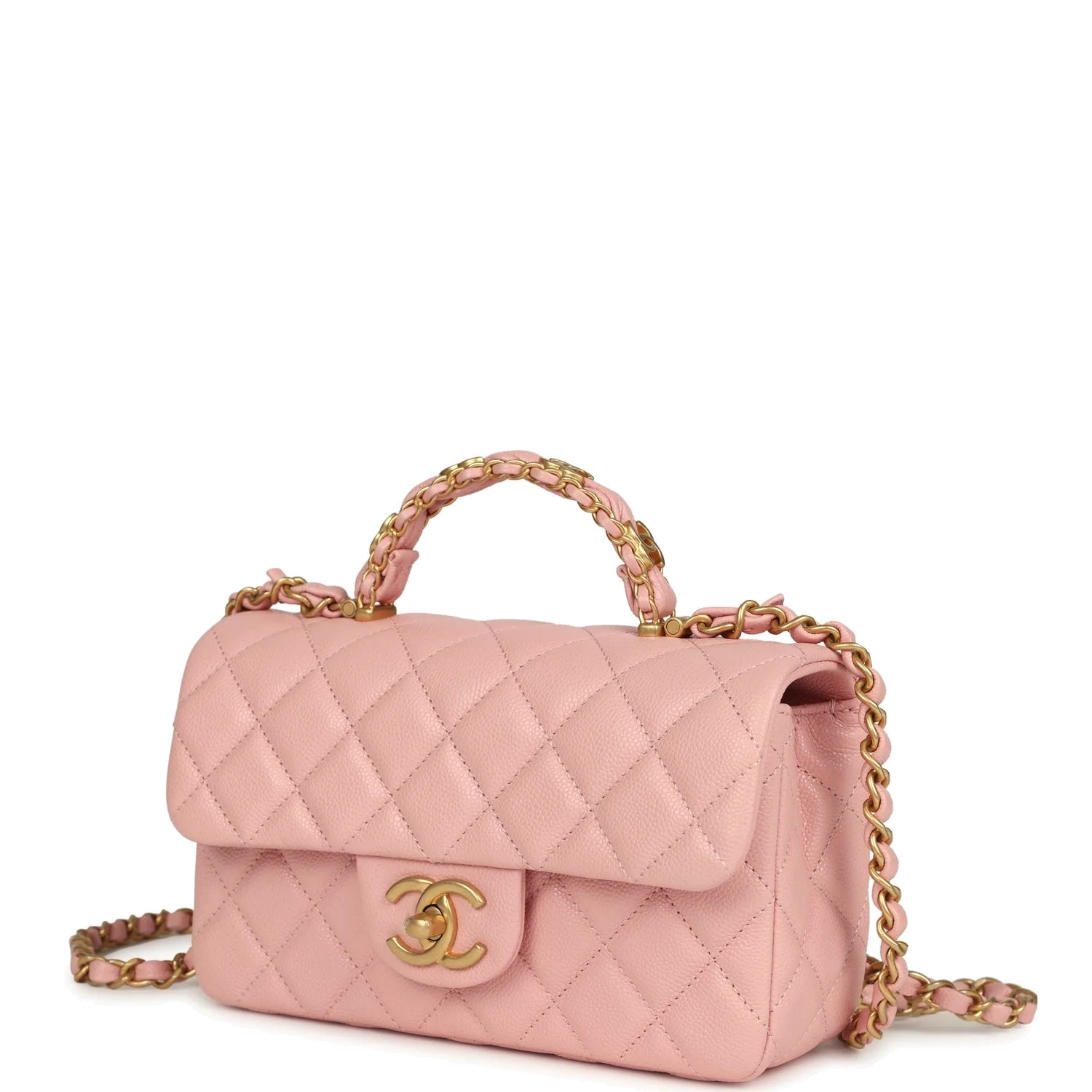 Chanel Mini Rectangular Flap Bag with CC Top Handle Pink Shiny Caviar — фото 6