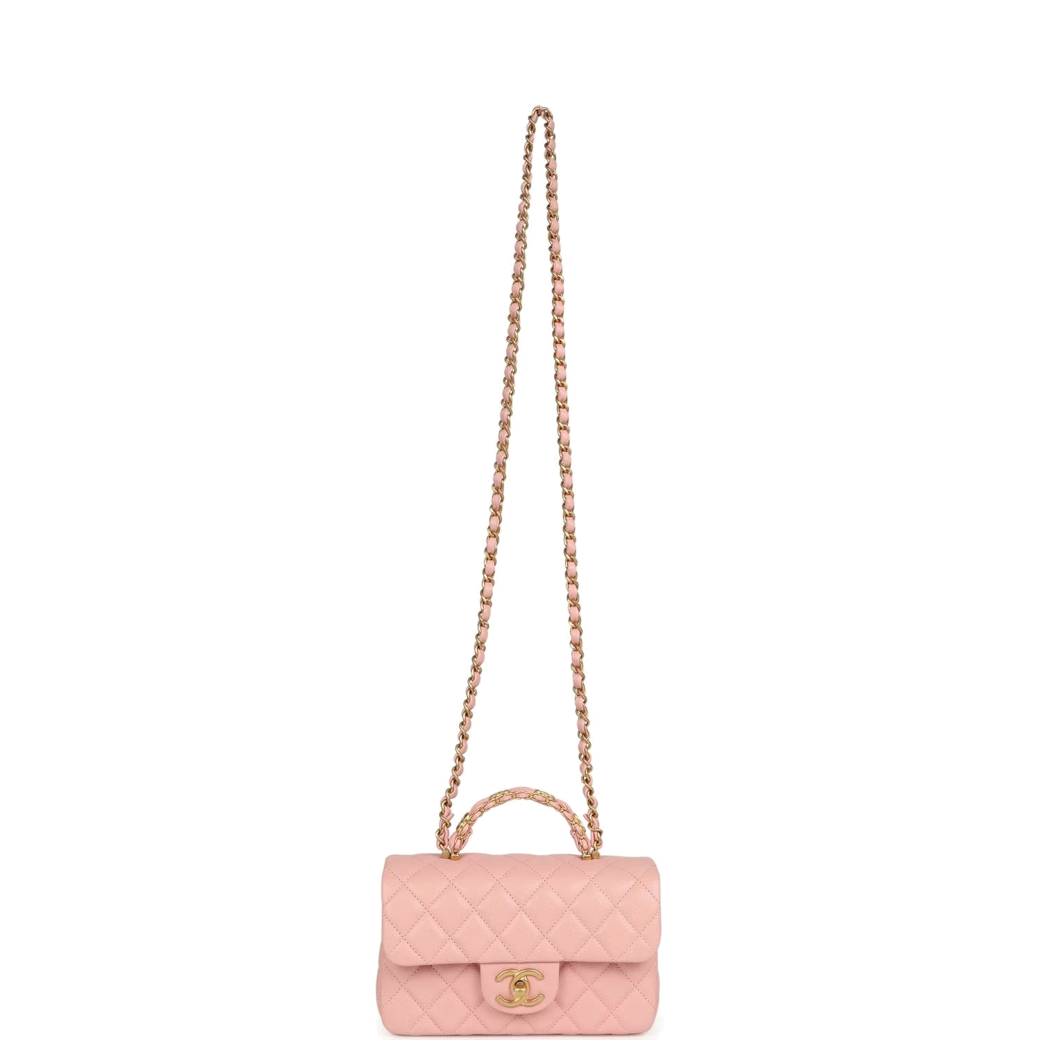 Chanel Mini Rectangular Flap Bag with CC Top Handle Pink Shiny Caviar — фото 8