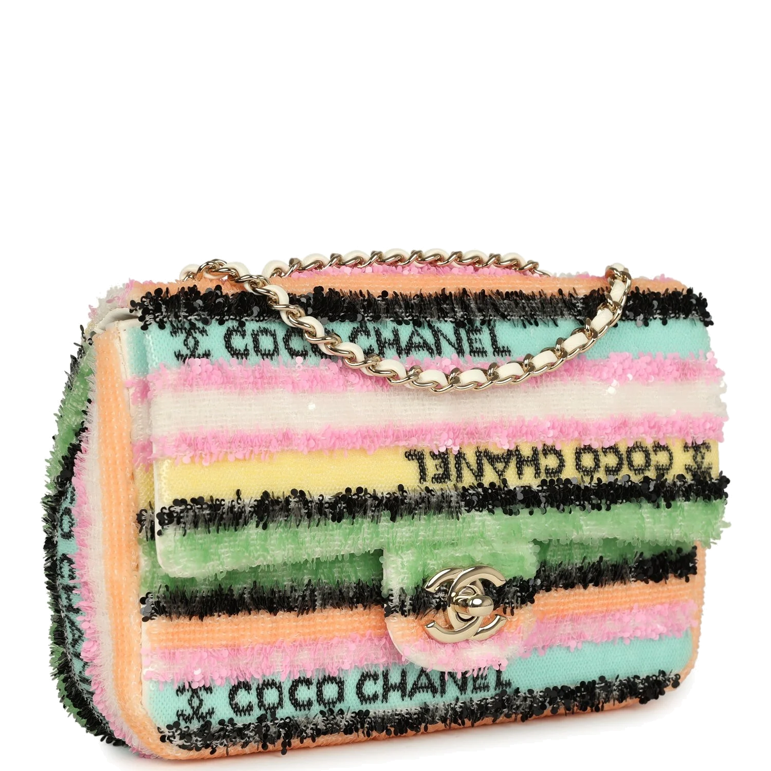 Chanel Mini Striped Coco Flap Bag Multicolor White Sequins — фото 3