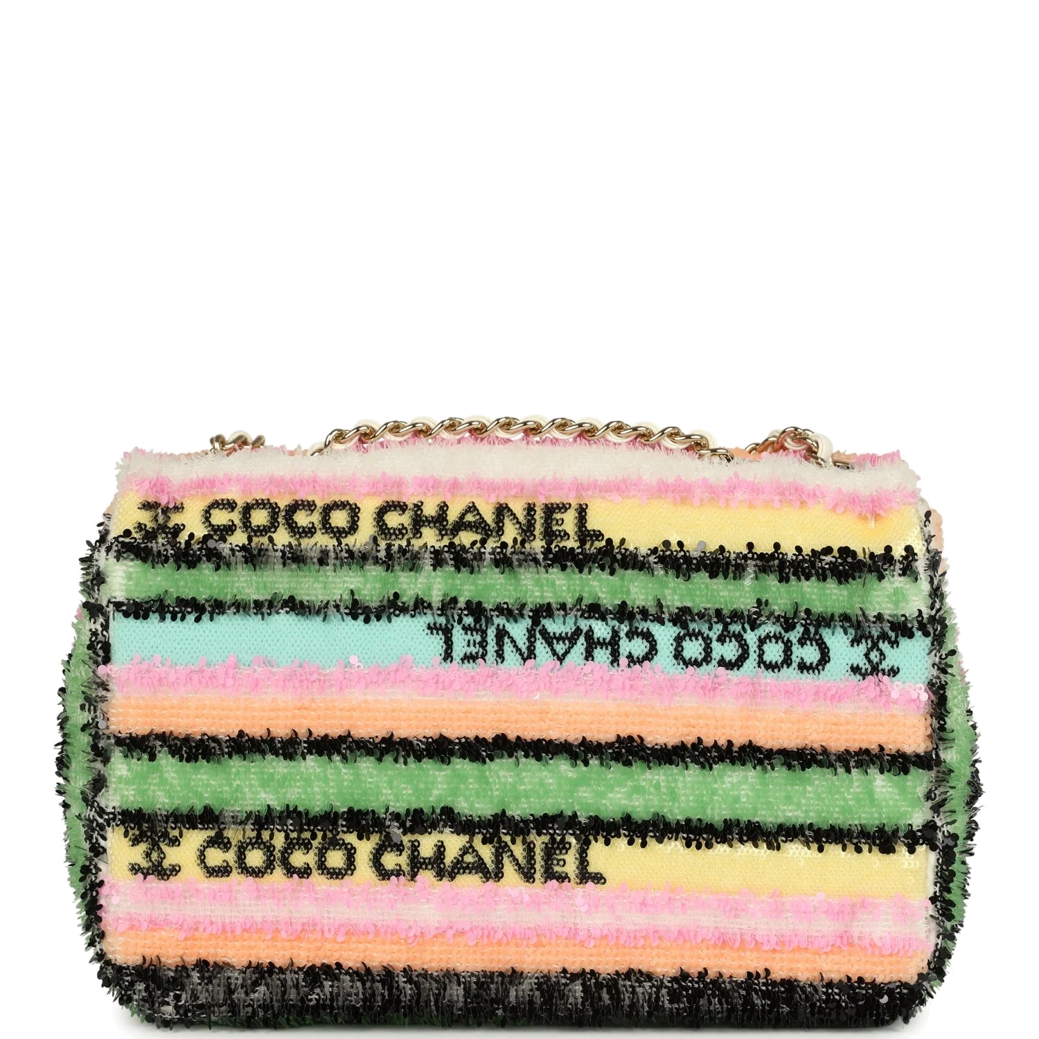 Chanel Mini Striped Coco Flap Bag Multicolor White Sequins — фото 5