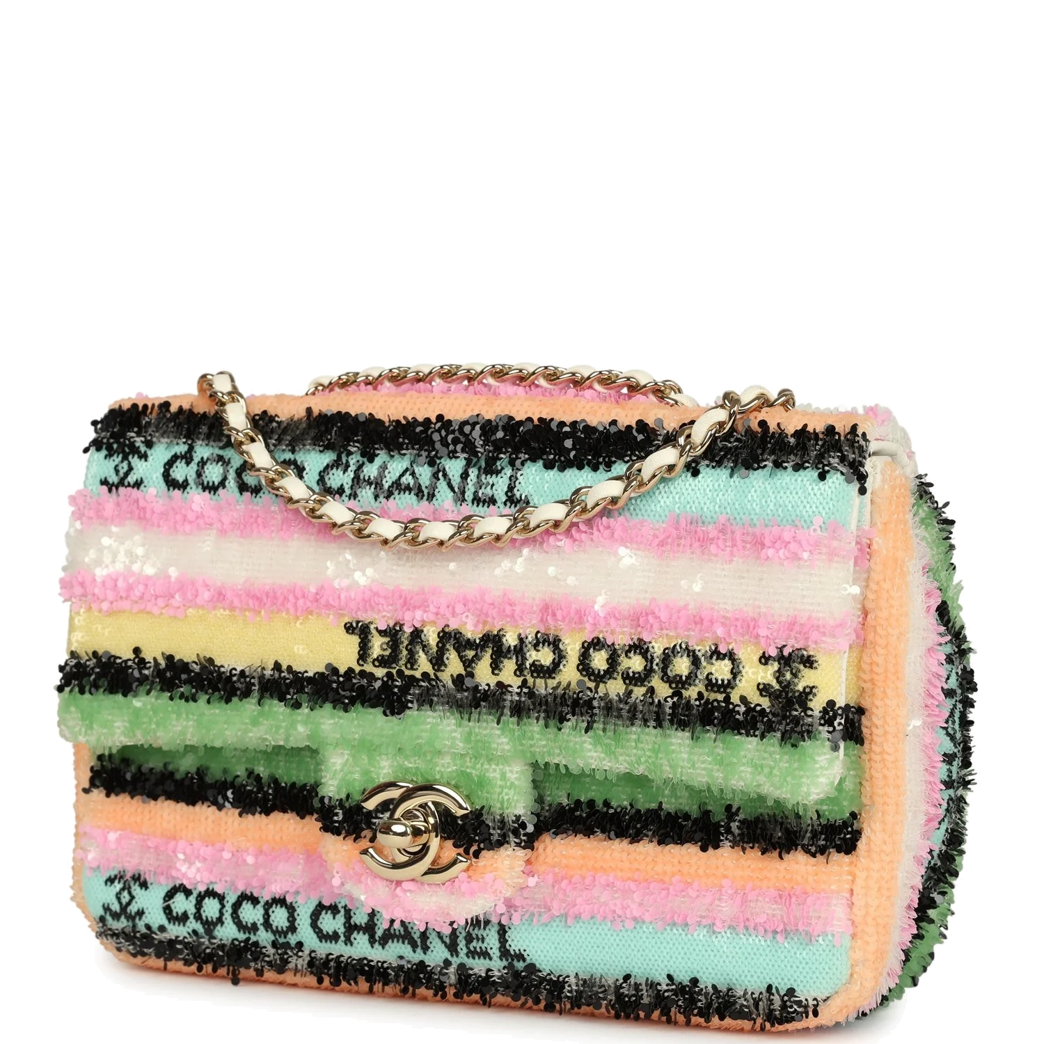 Chanel Mini Striped Coco Flap Bag Multicolor White Sequins — фото 6