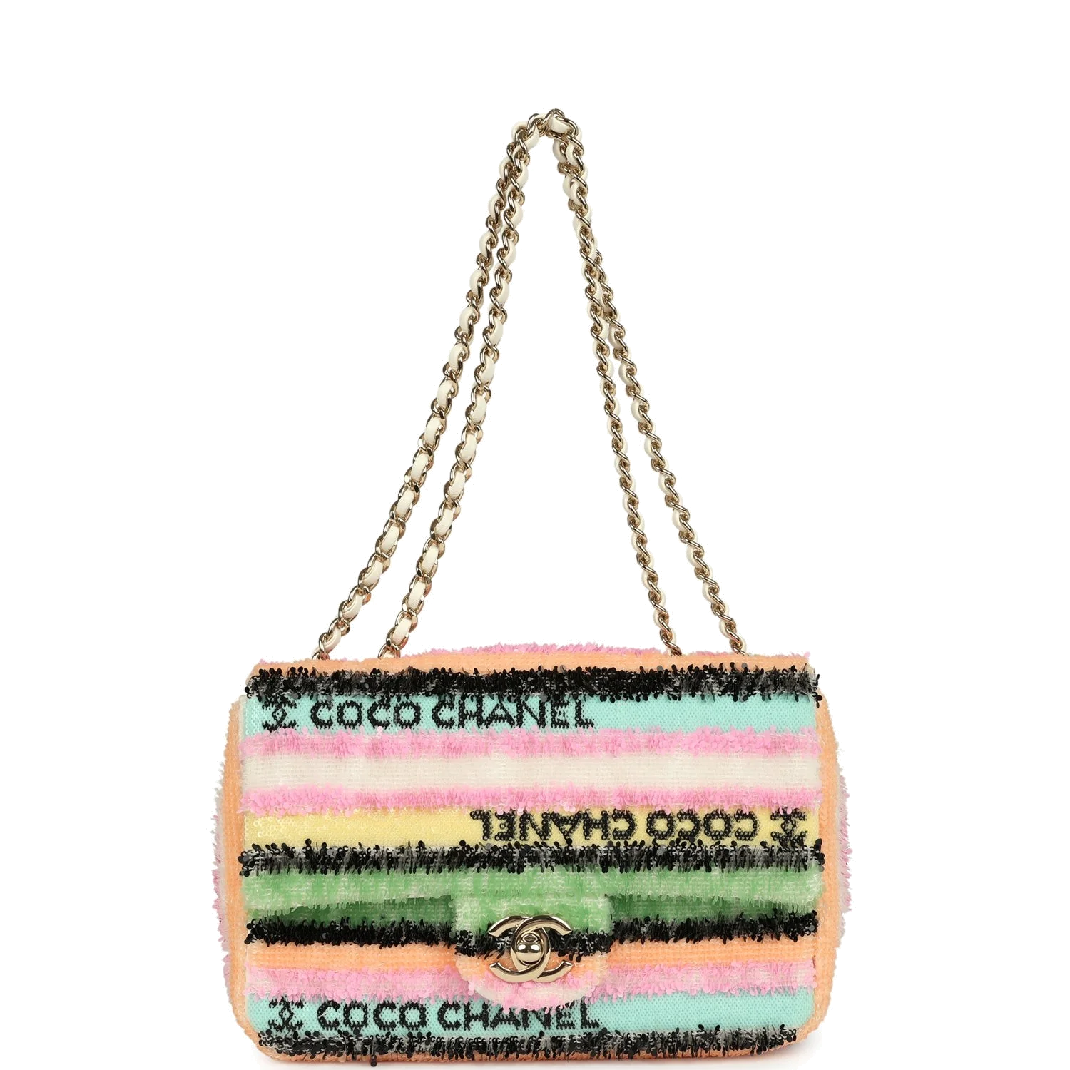 Chanel Mini Striped Coco Flap Bag Multicolor White Sequins — фото 8