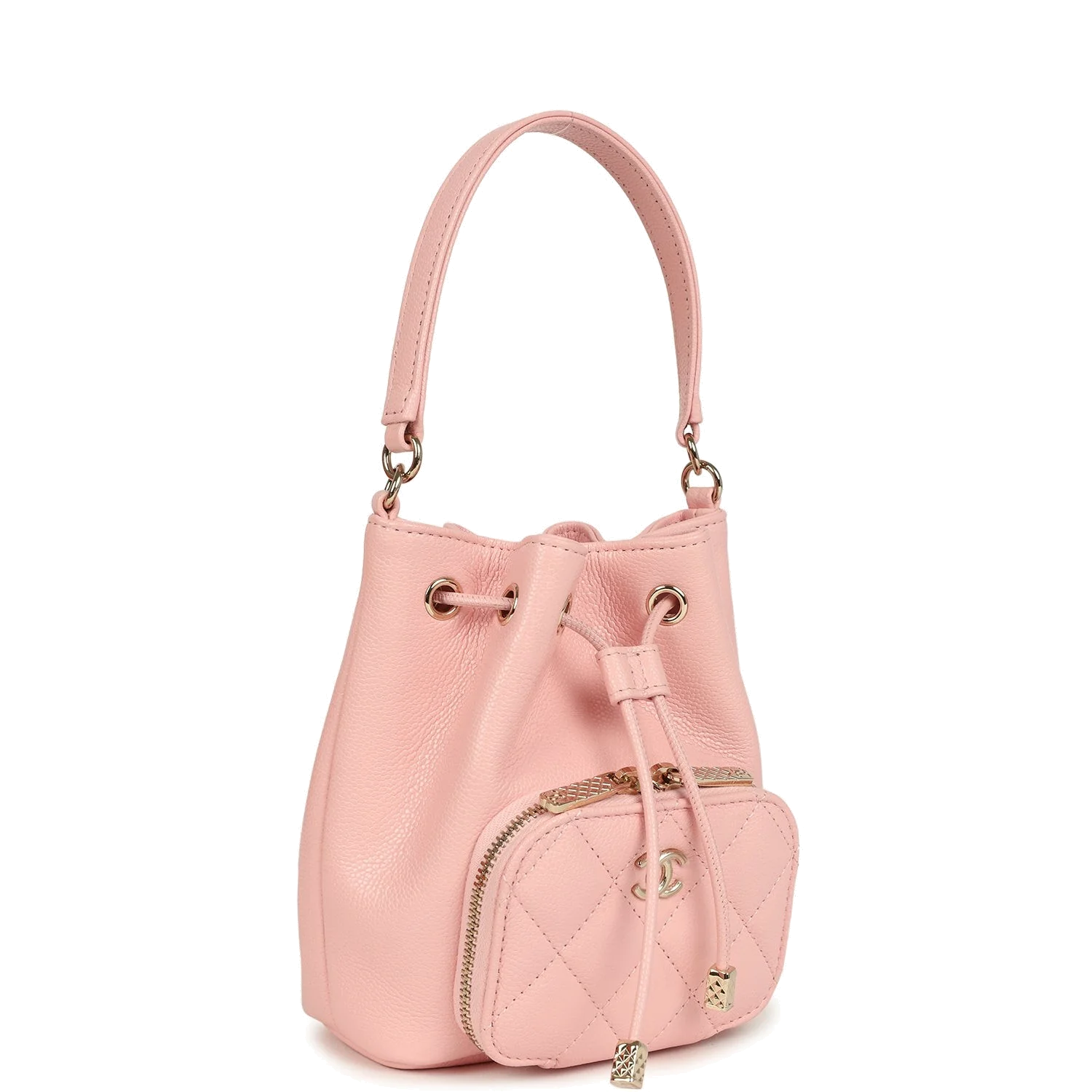 Chanel Mini Top Handle Bucket Bag with Chain Pink Shiny Caviar — фото 3