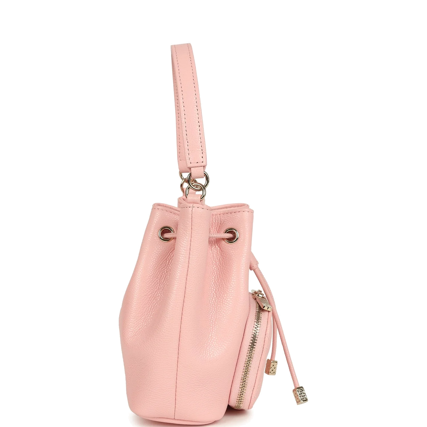 Chanel Mini Top Handle Bucket Bag with Chain Pink Shiny Caviar — фото 4