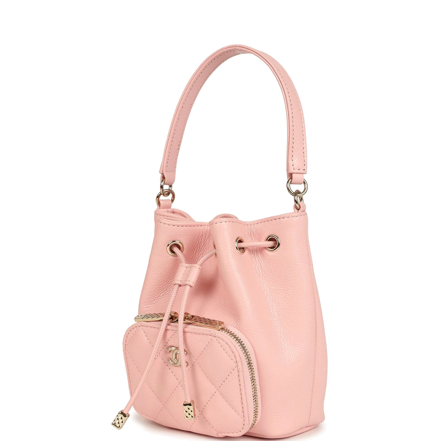 Chanel Mini Top Handle Bucket Bag with Chain Pink Shiny Caviar — фото 6