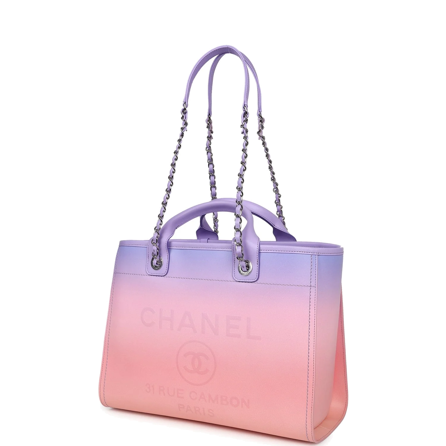 Chanel Small Deauville Shopping Tote Pink and Purple Ombre Calfskin — фото 6