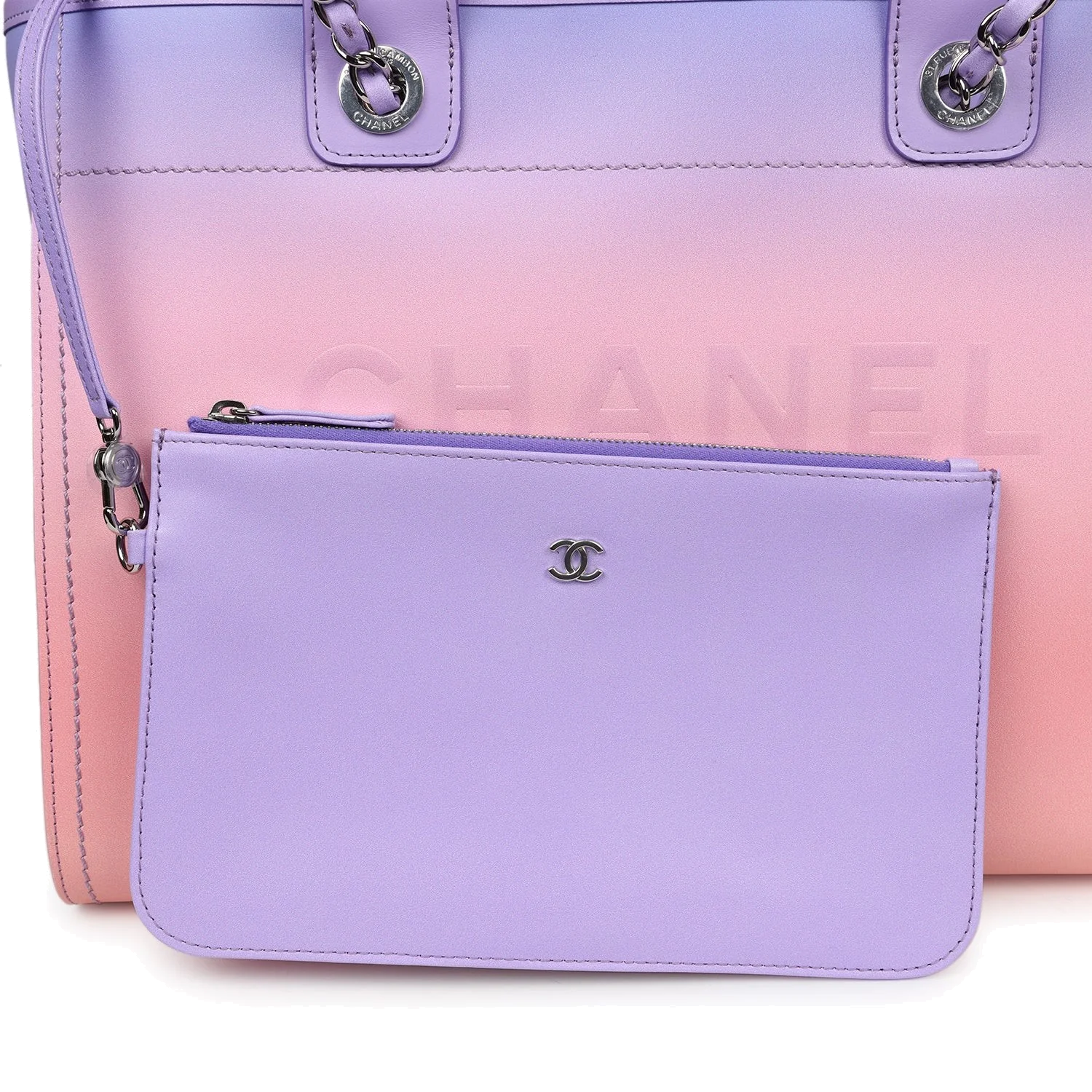 Chanel Small Deauville Shopping Tote Pink and Purple Ombre Calfskin — фото 8