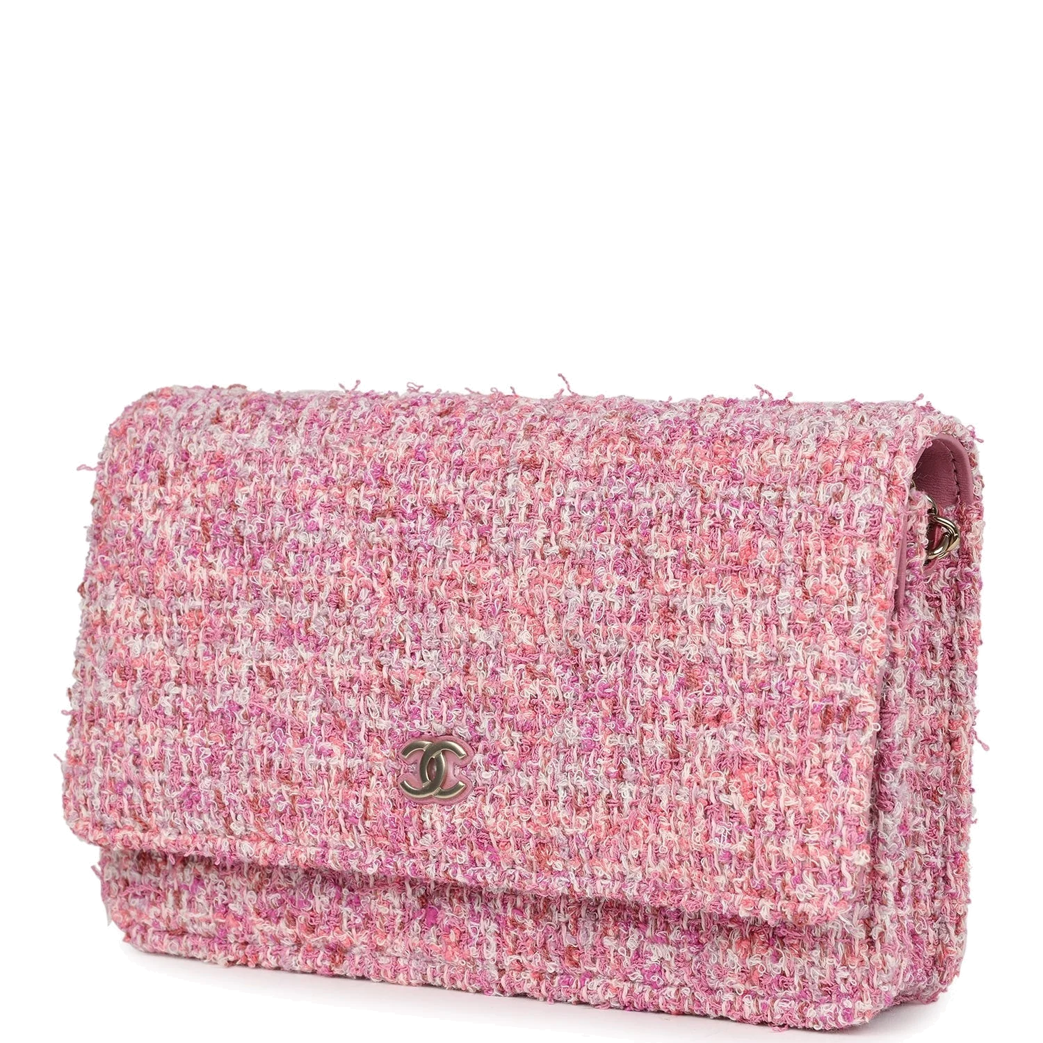 Chanel Classic Wallet On Chain WOC Pink Multicolored Tweed — фото 4