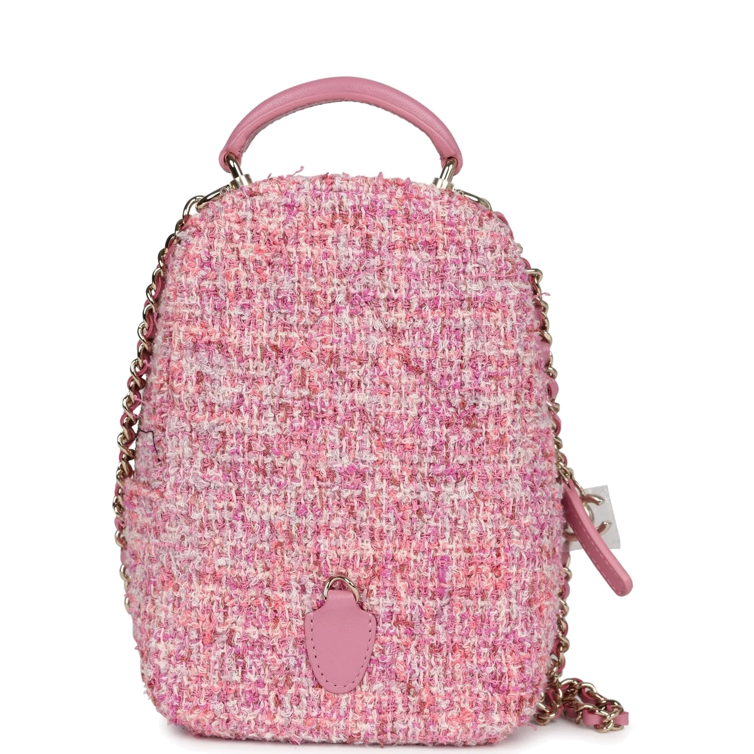 Chanel Mini Phone Holder Backpack with Chain Pink Multicolor Tweed — фото 7