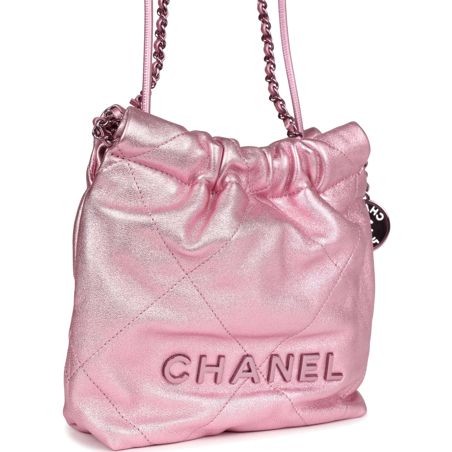 Chanel Mini 22 Bag Pink Metallic Lambskin — фото 3