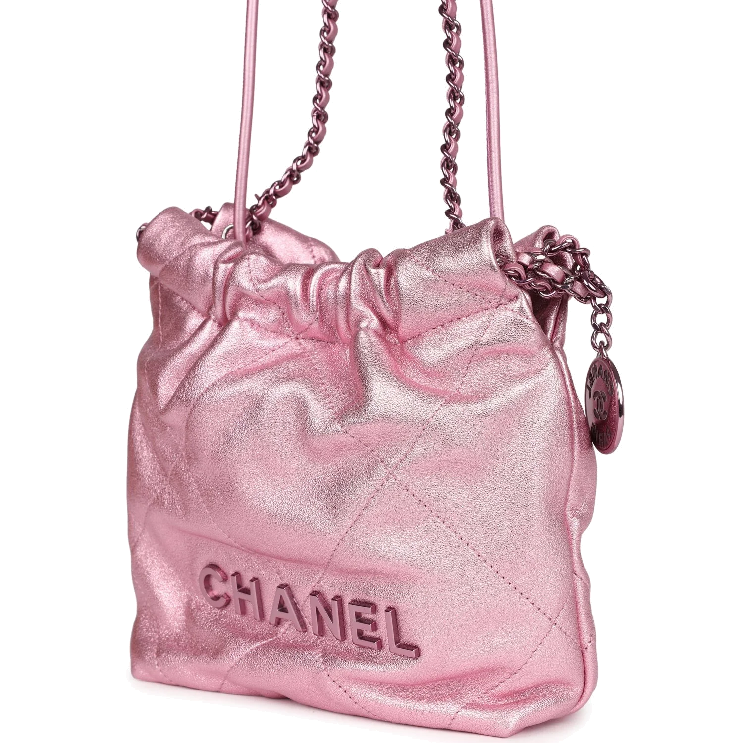 Chanel Mini 22 Bag Pink Metallic Lambskin — фото 6