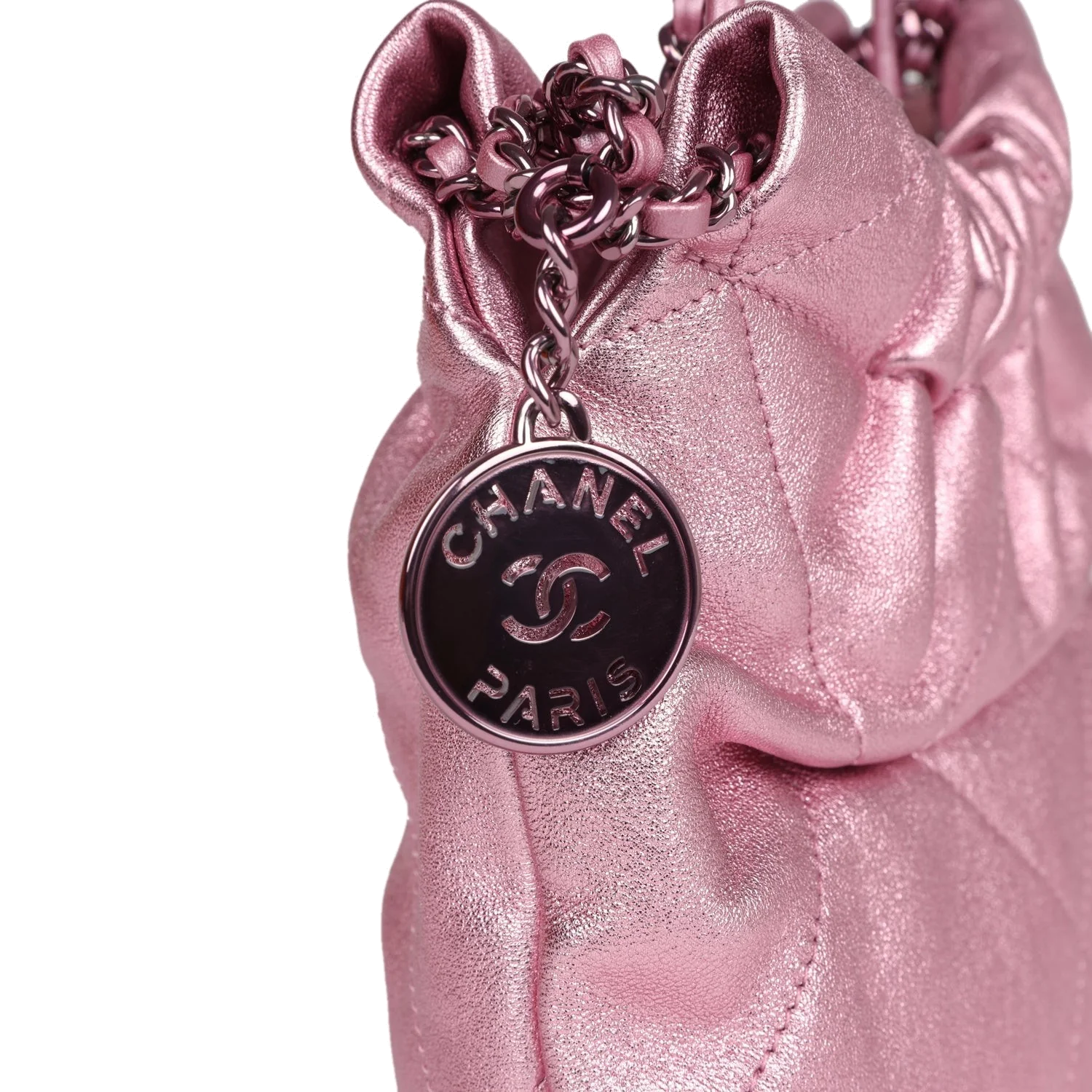 Chanel Mini 22 Bag Pink Metallic Lambskin — фото 7