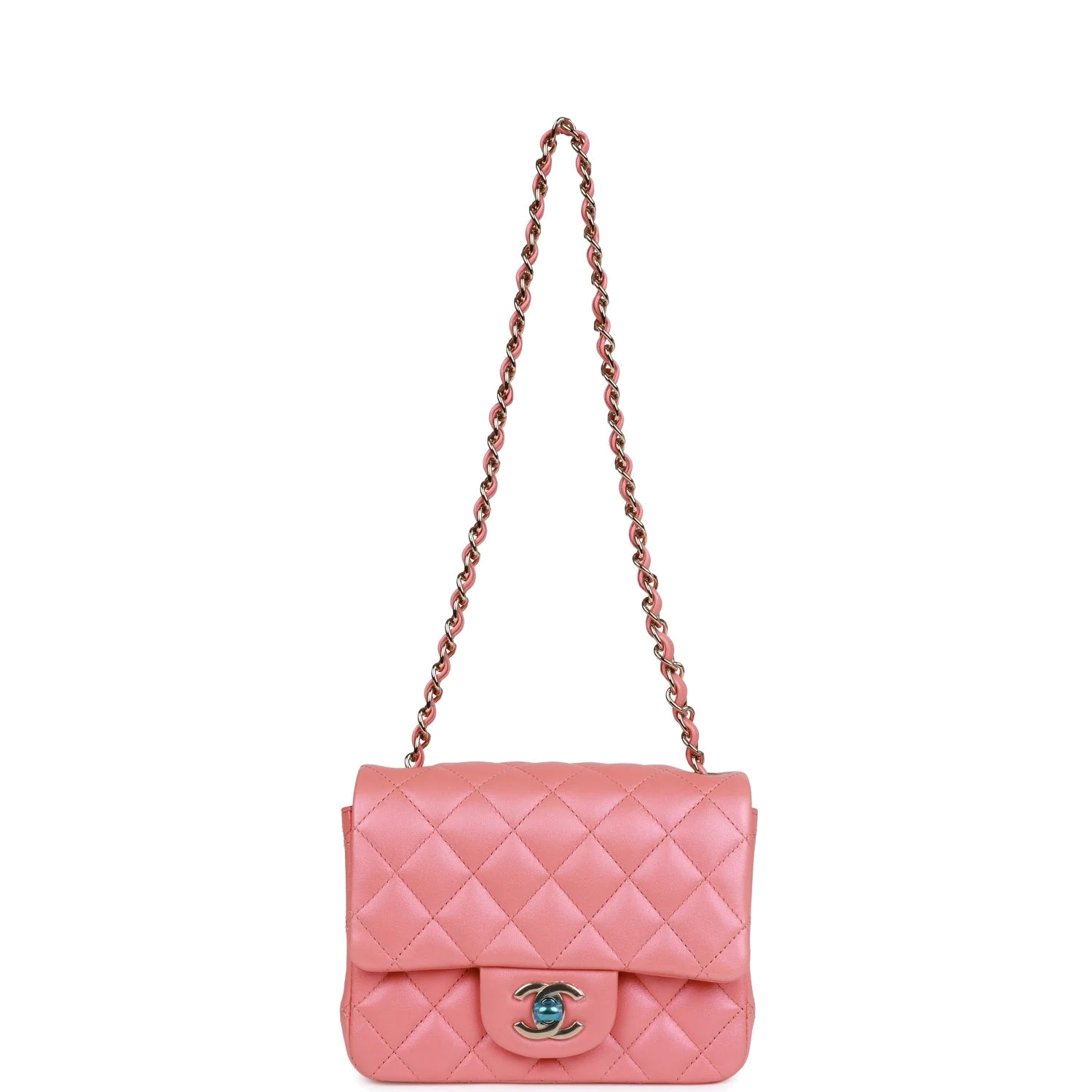 Chanel Mini Square Flap Bag Pink Lambskin — фото 8