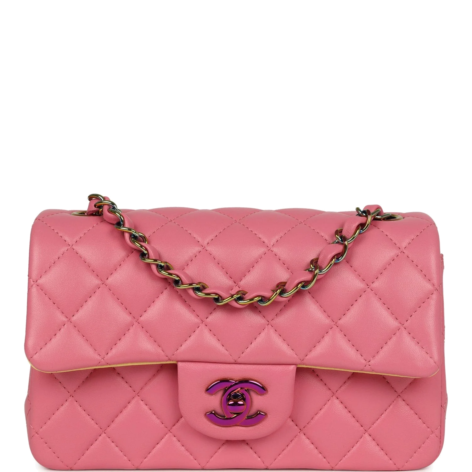 Chanel Mini Classic Rectangular Flap Bag Pink and Yellow Lambskin Iridescent — фото 2