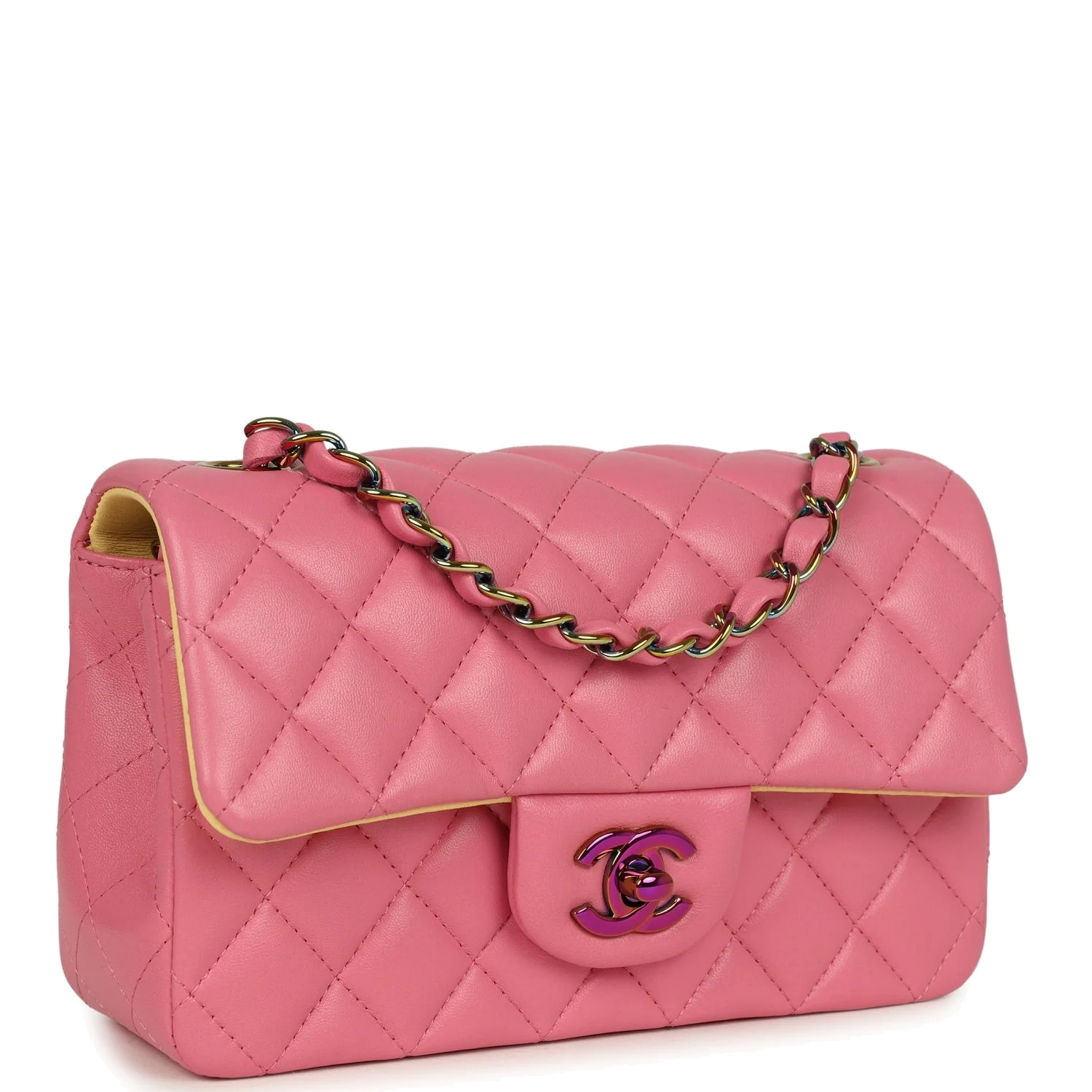 Chanel Mini Classic Rectangular Flap Bag Pink and Yellow Lambskin Iridescent — фото 3