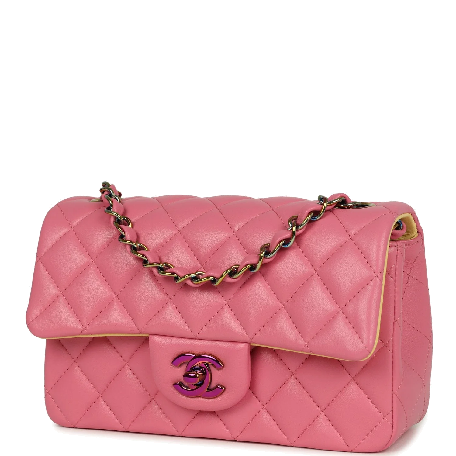 Chanel Mini Classic Rectangular Flap Bag Pink and Yellow Lambskin Iridescent — фото 6
