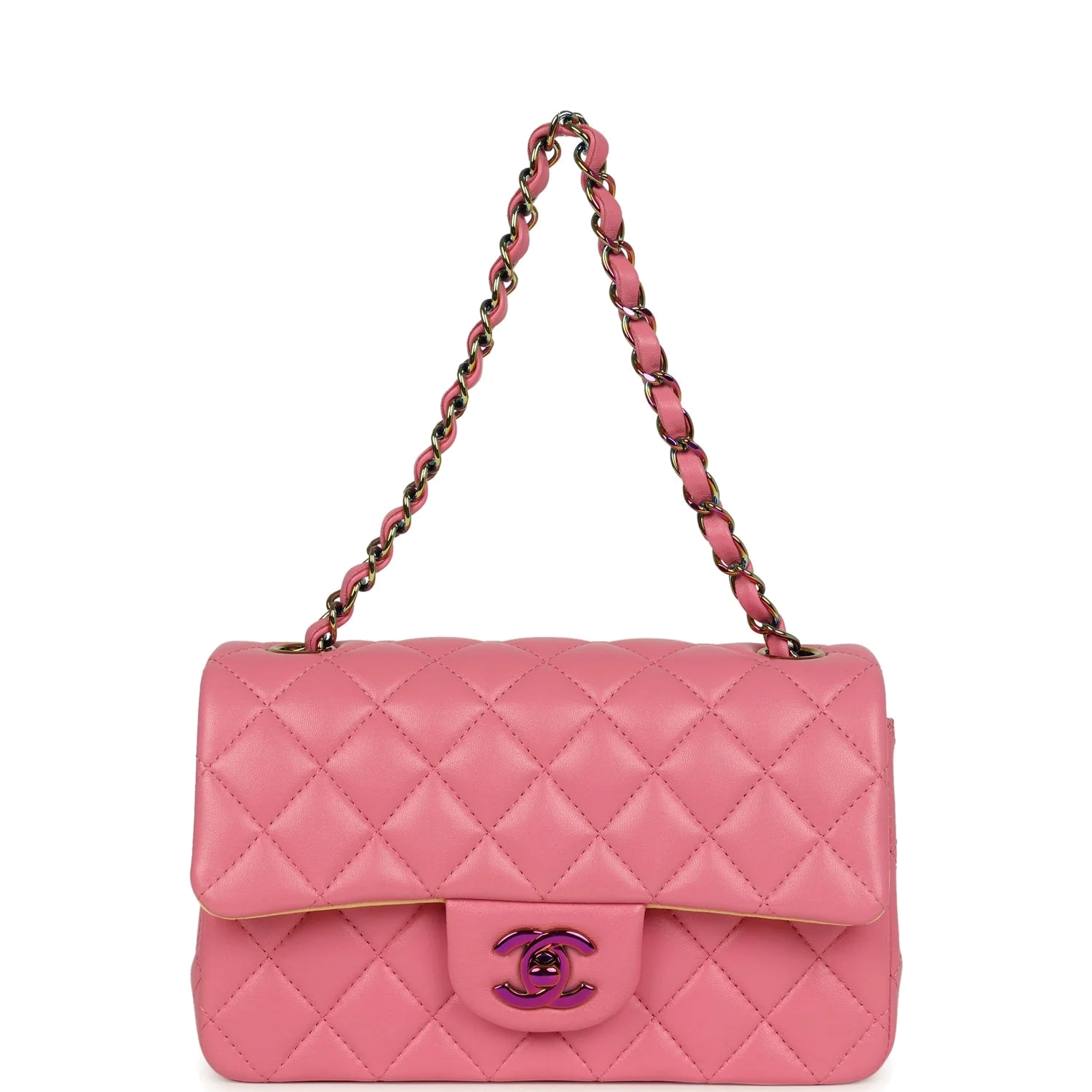Chanel Mini Classic Rectangular Flap Bag Pink and Yellow Lambskin Iridescent — фото 8
