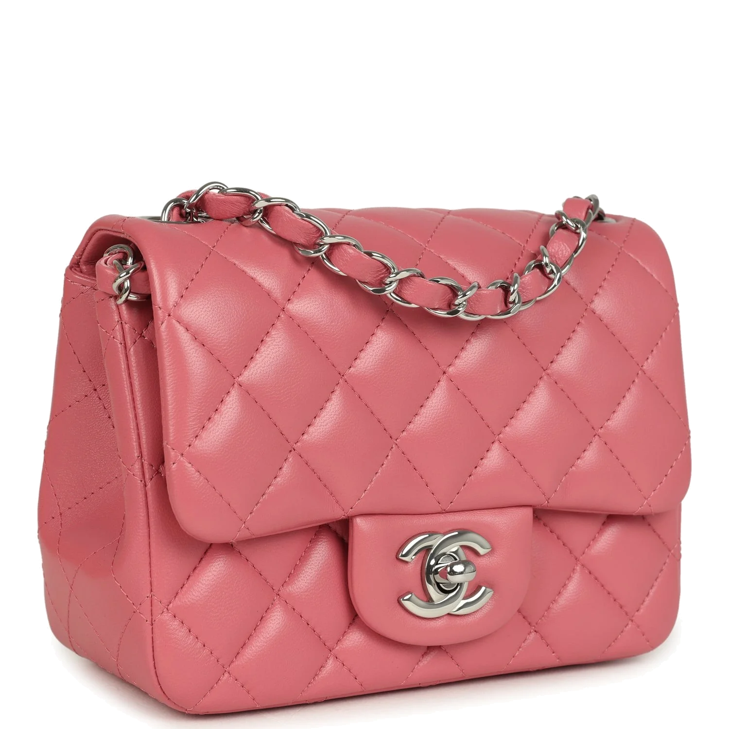 Chanel Mini Classic Square Flap Bag Pink Lambskin — фото 3